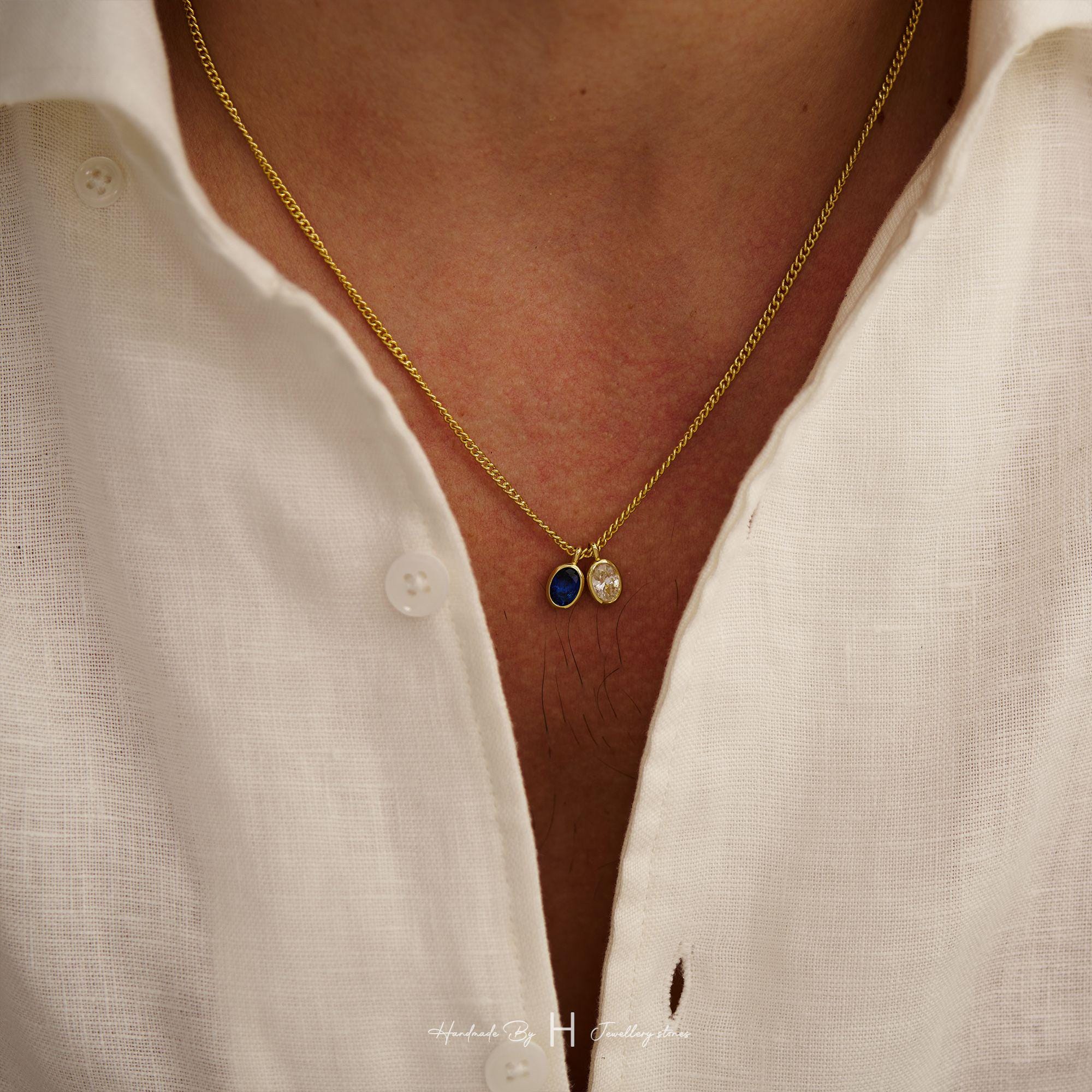 Custom Birthstone Necklace for Dad with Copper Pendant and Zircon Stone