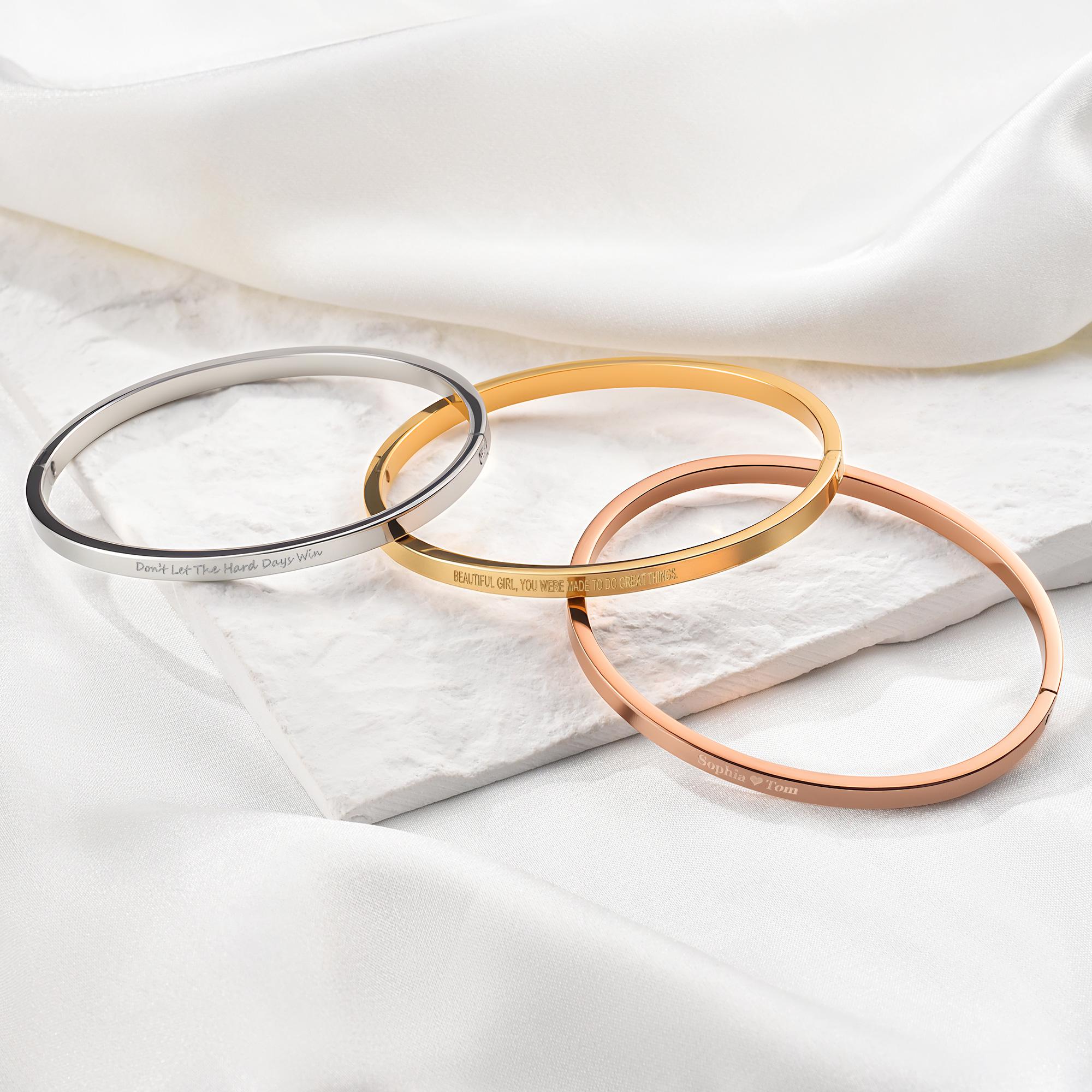 Custom Engraved Inspirational Bangle in 18K Gold Plated Titanium Steel