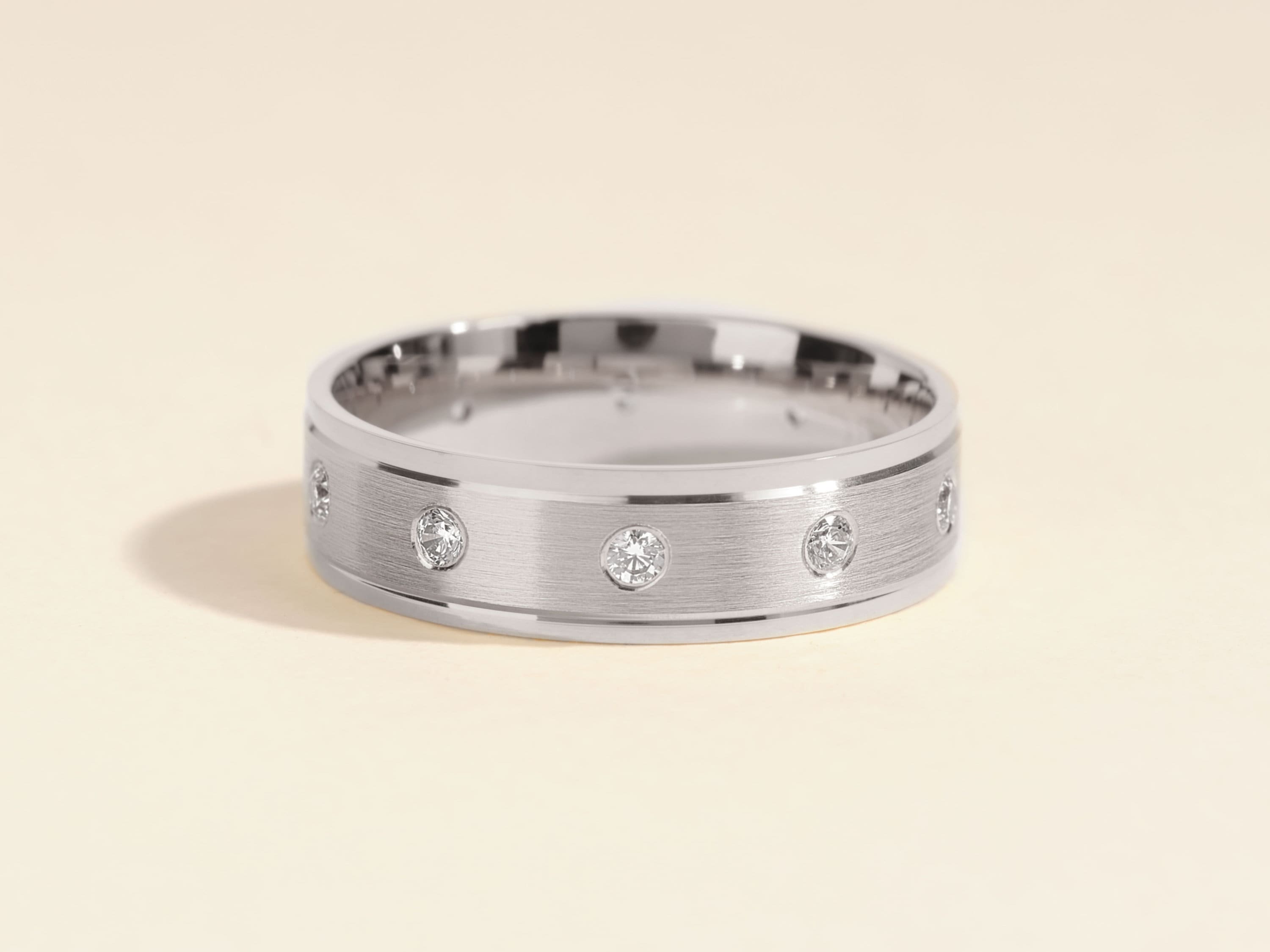Men's Matte Beveled Diamond Wedding Band, Ten Stone