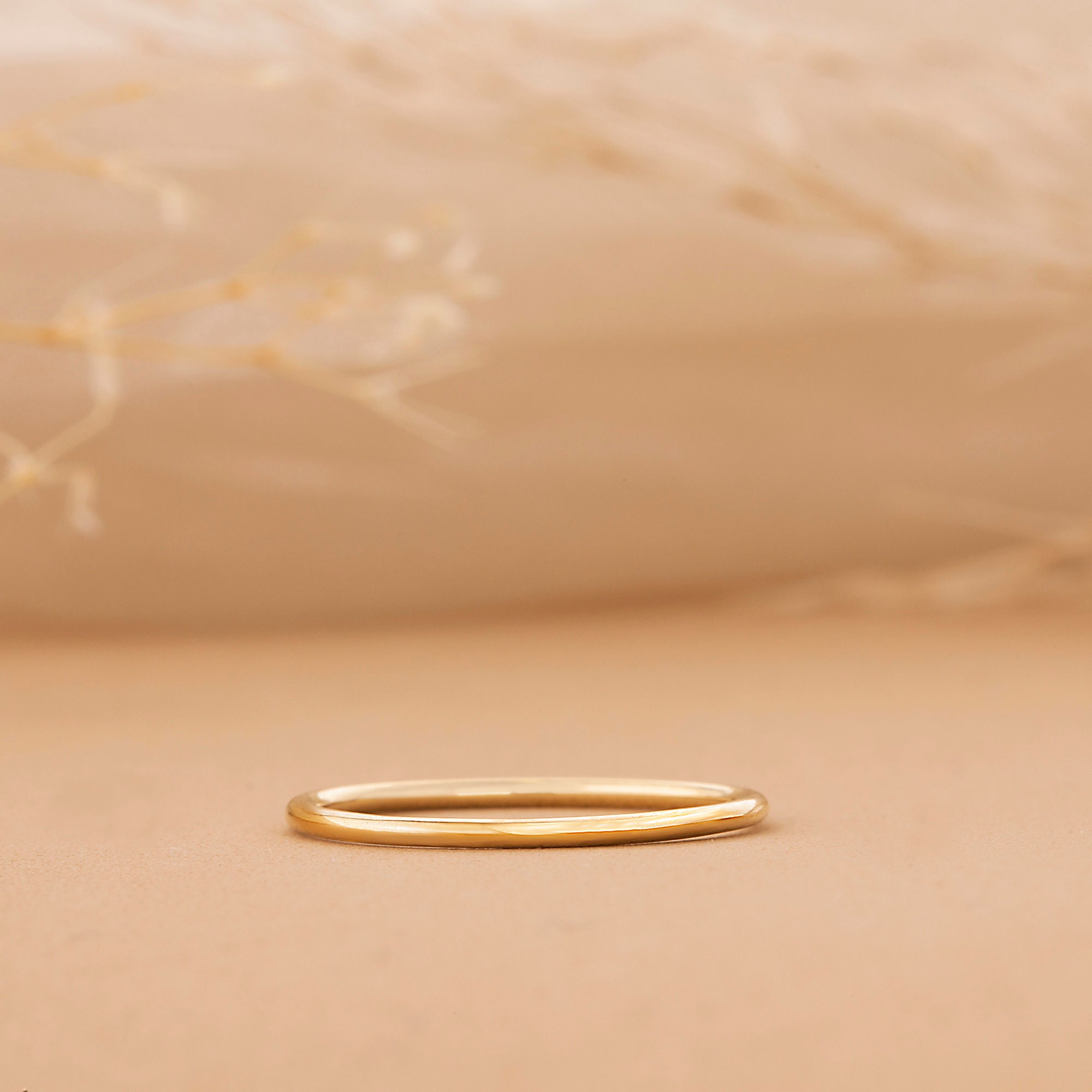 14K Gold Thin Plain Wedding Band, 1.2mm
