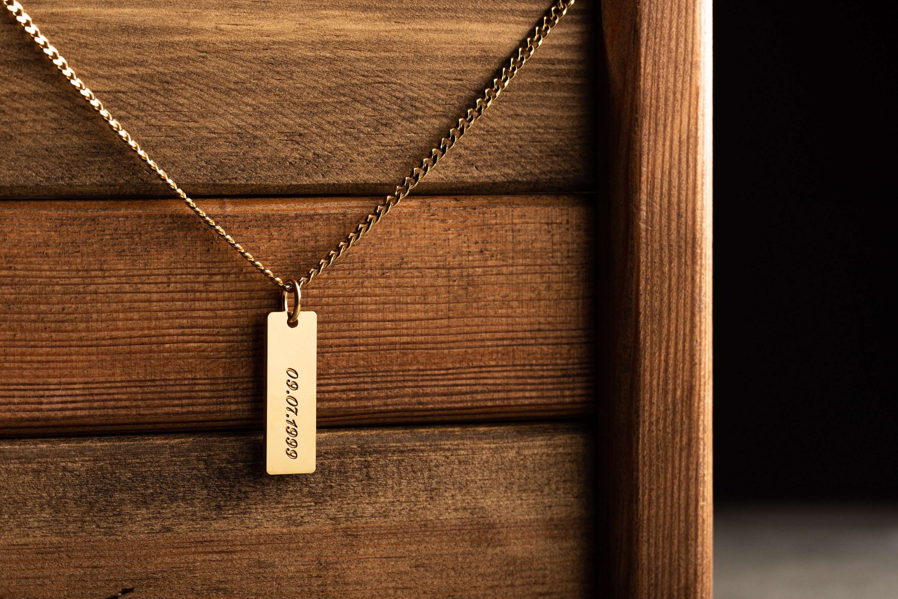Engraved Sterling Silver Bar Necklace for Men with Curb Chain