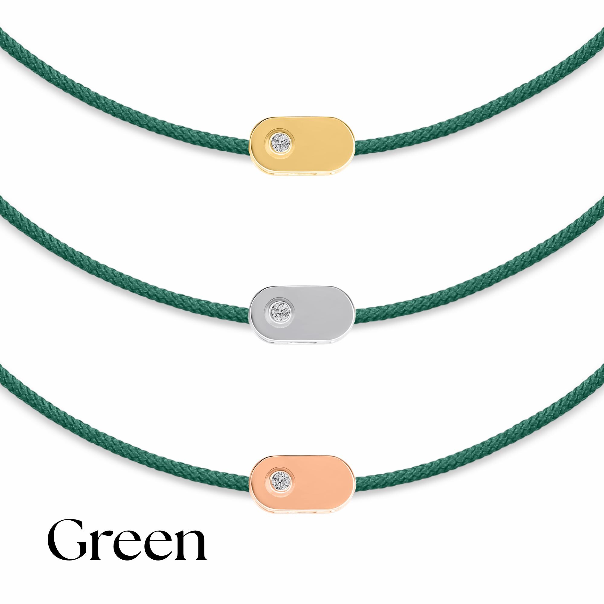 Personalized 14K Solid Gold Initial Bracelet with Natural Diamond on Silk Thread