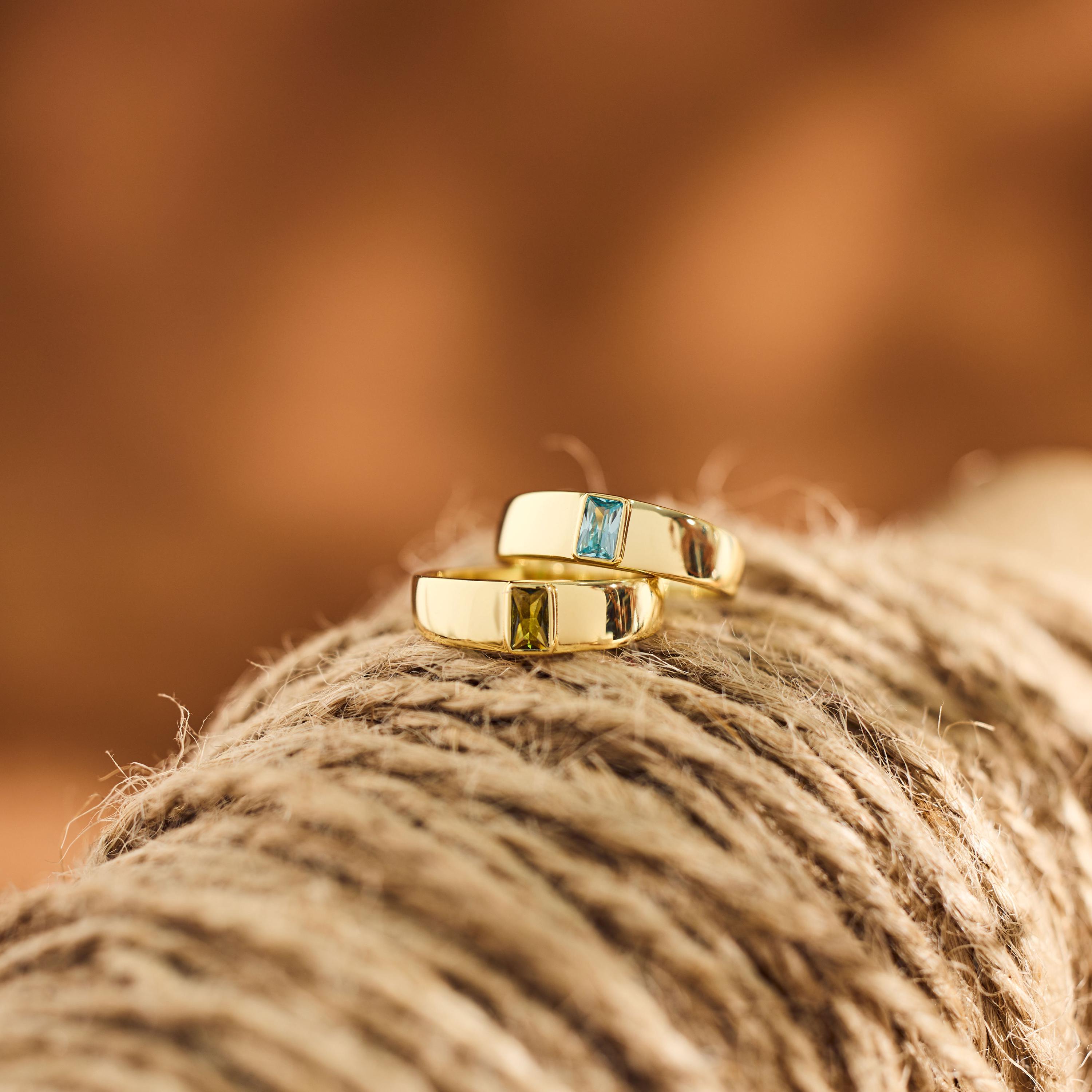 Custom Men's Baguette Birthstone Ring in Copper or Silver