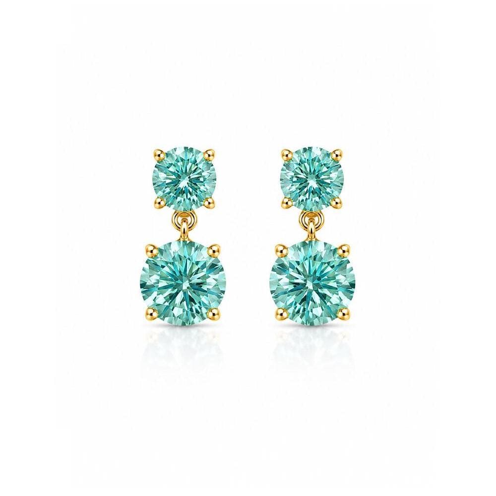Swiss Blue Moissanite Double Drop Earrings in Platinum Overlay Sterling Silver