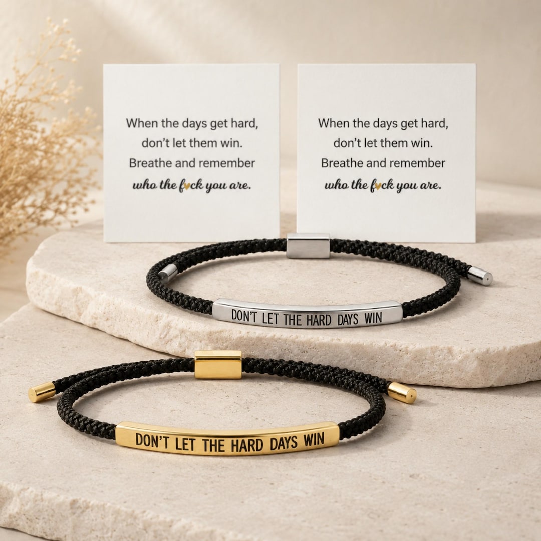 Engraved Motivational Bar Bracelet in Stainless Steel with Braided Cord