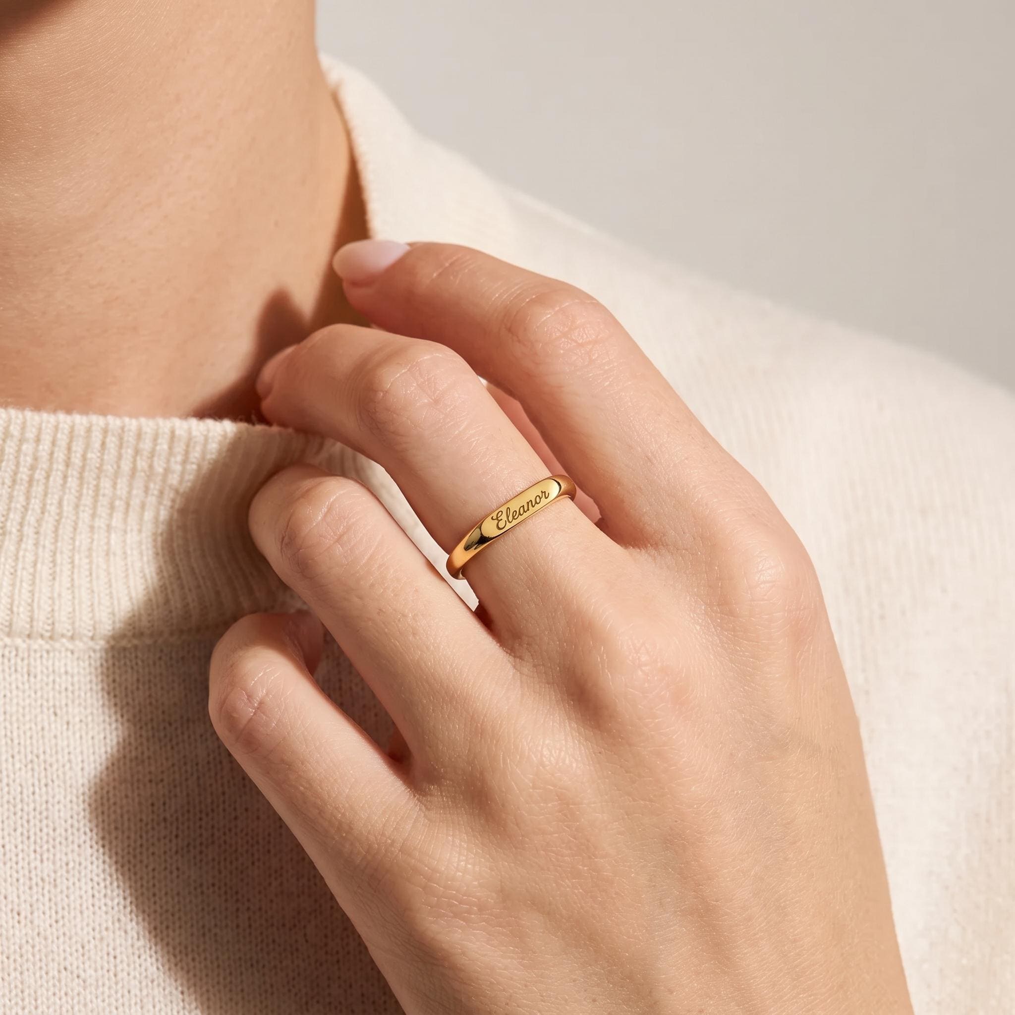 14K Solid Gold Engraved Bar Name Ring, Custom Signet Band