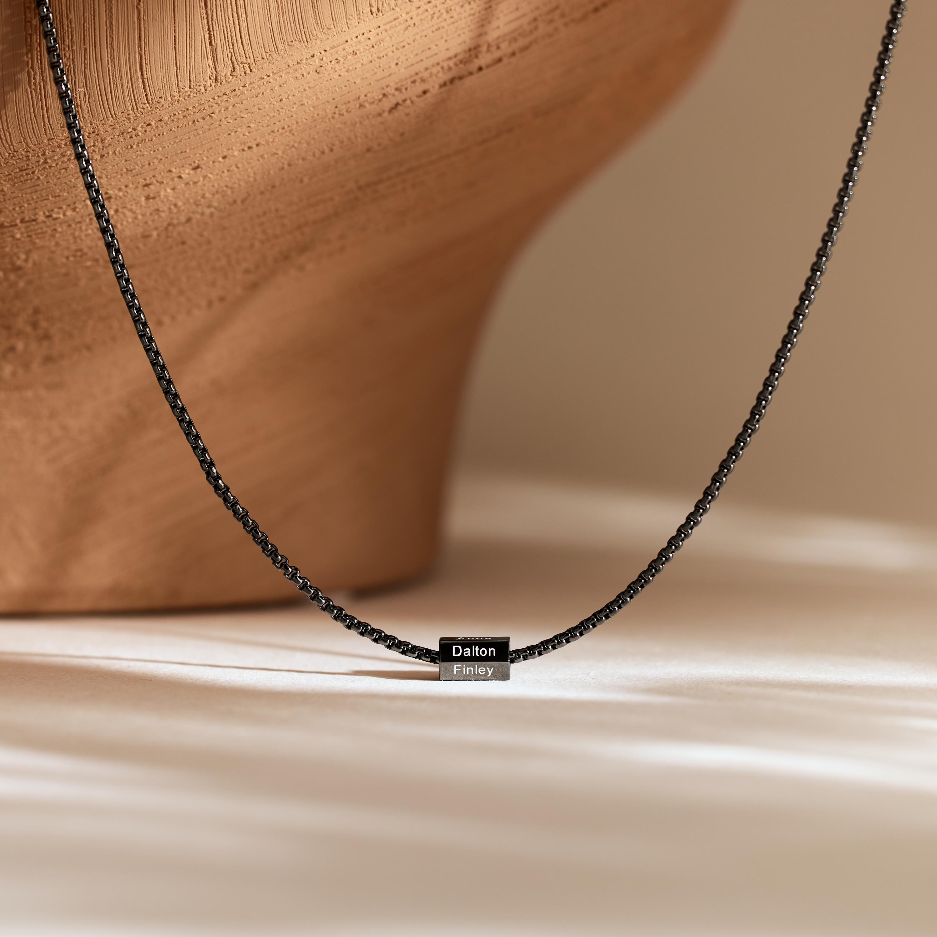 Custom Name Bar Necklace for Men with Copper Pendant and Engraved Names