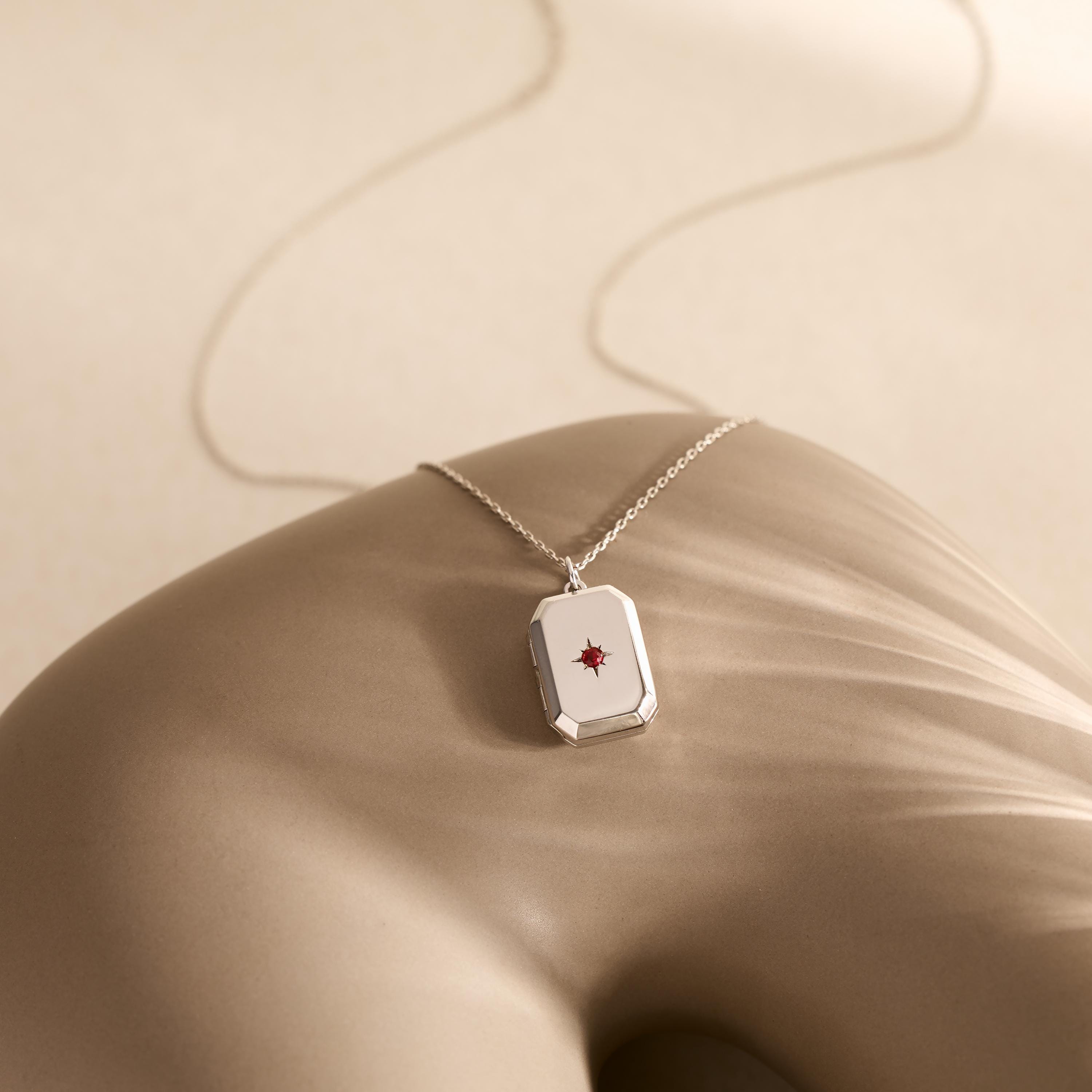 Custom Rectangular Locket Necklace with Birthstone and Photo