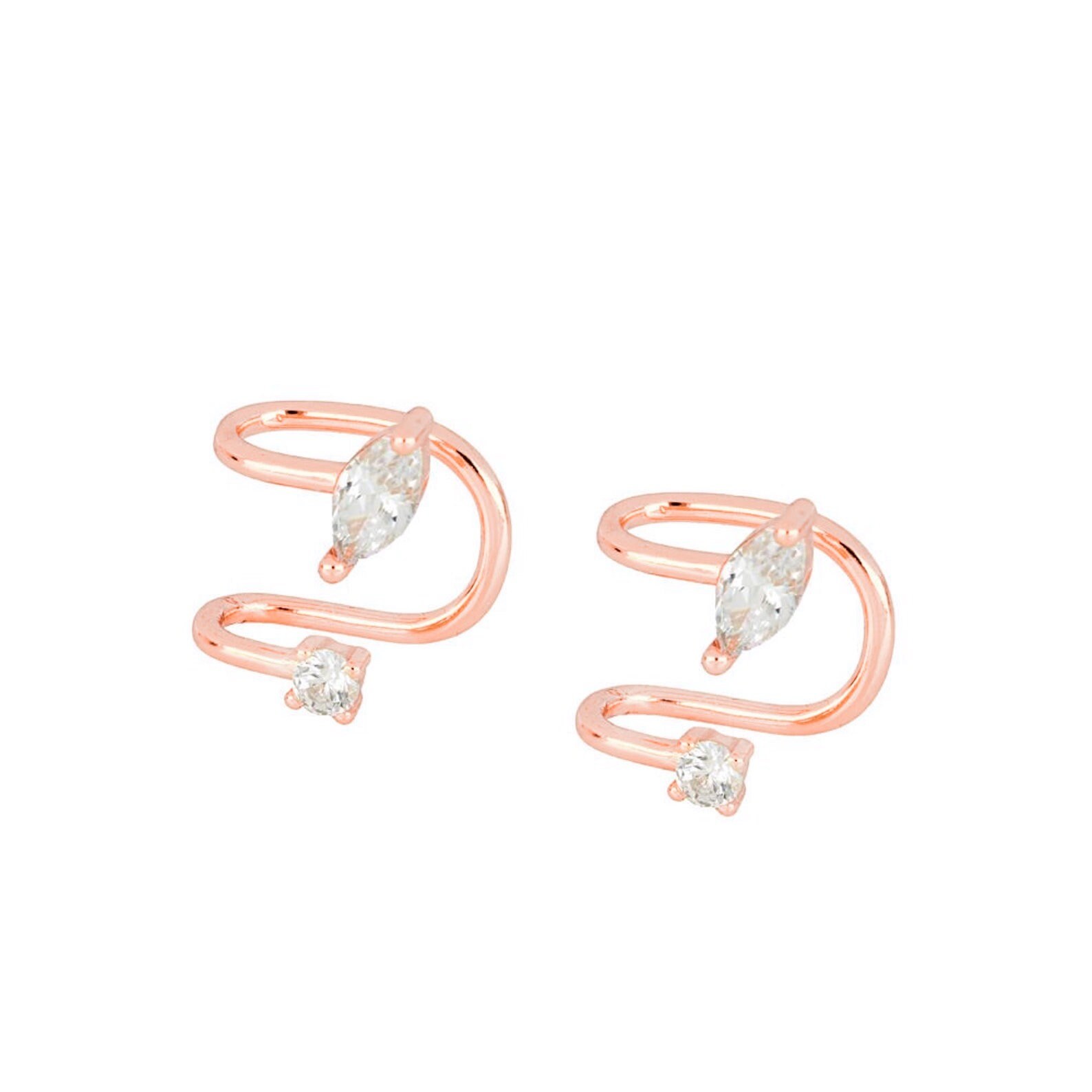 Dainty Marquise and Round CZ Double Band Ear Cuff Earrings