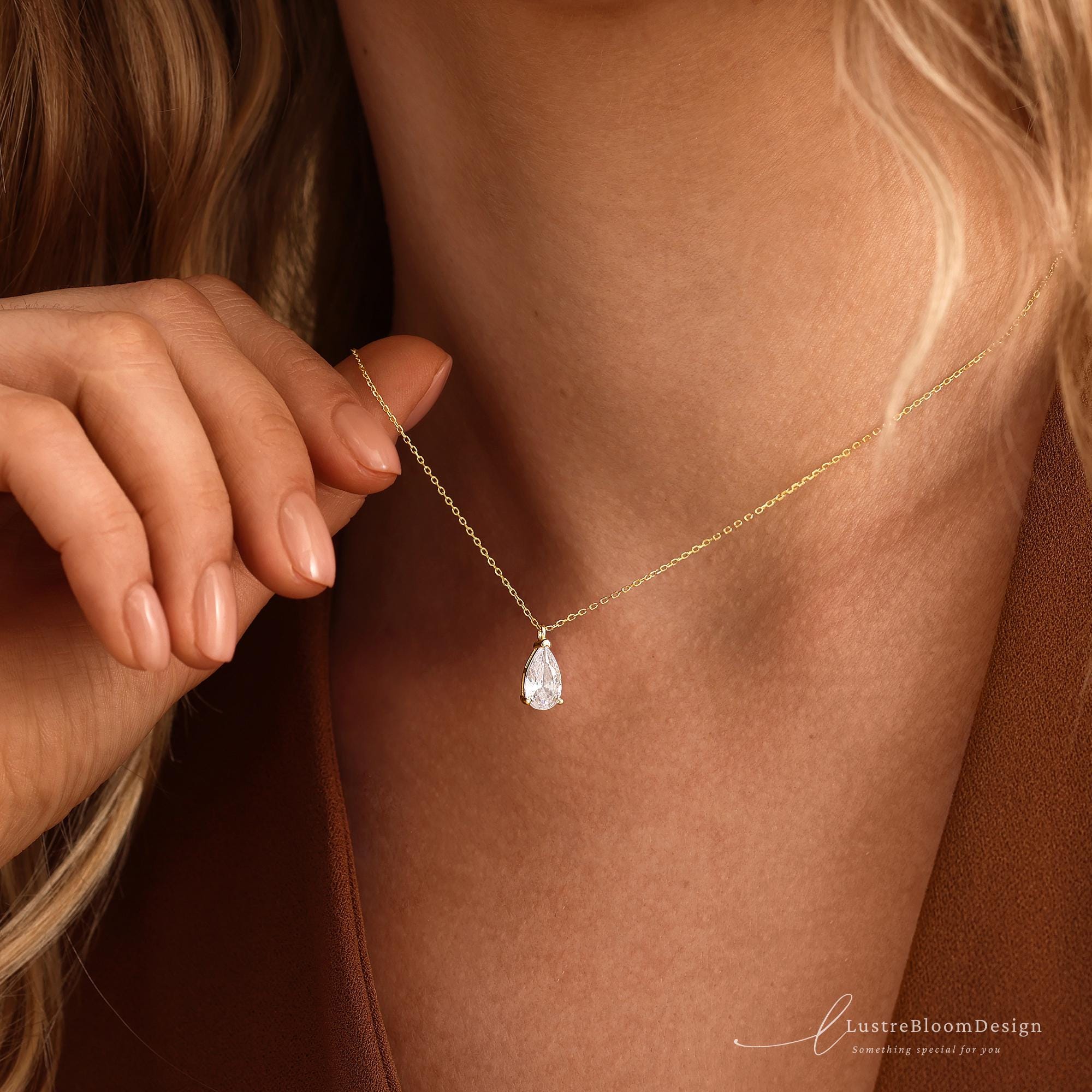 Minimalist Teardrop Necklace in Sterling Silver with Pear Cut Zirconia