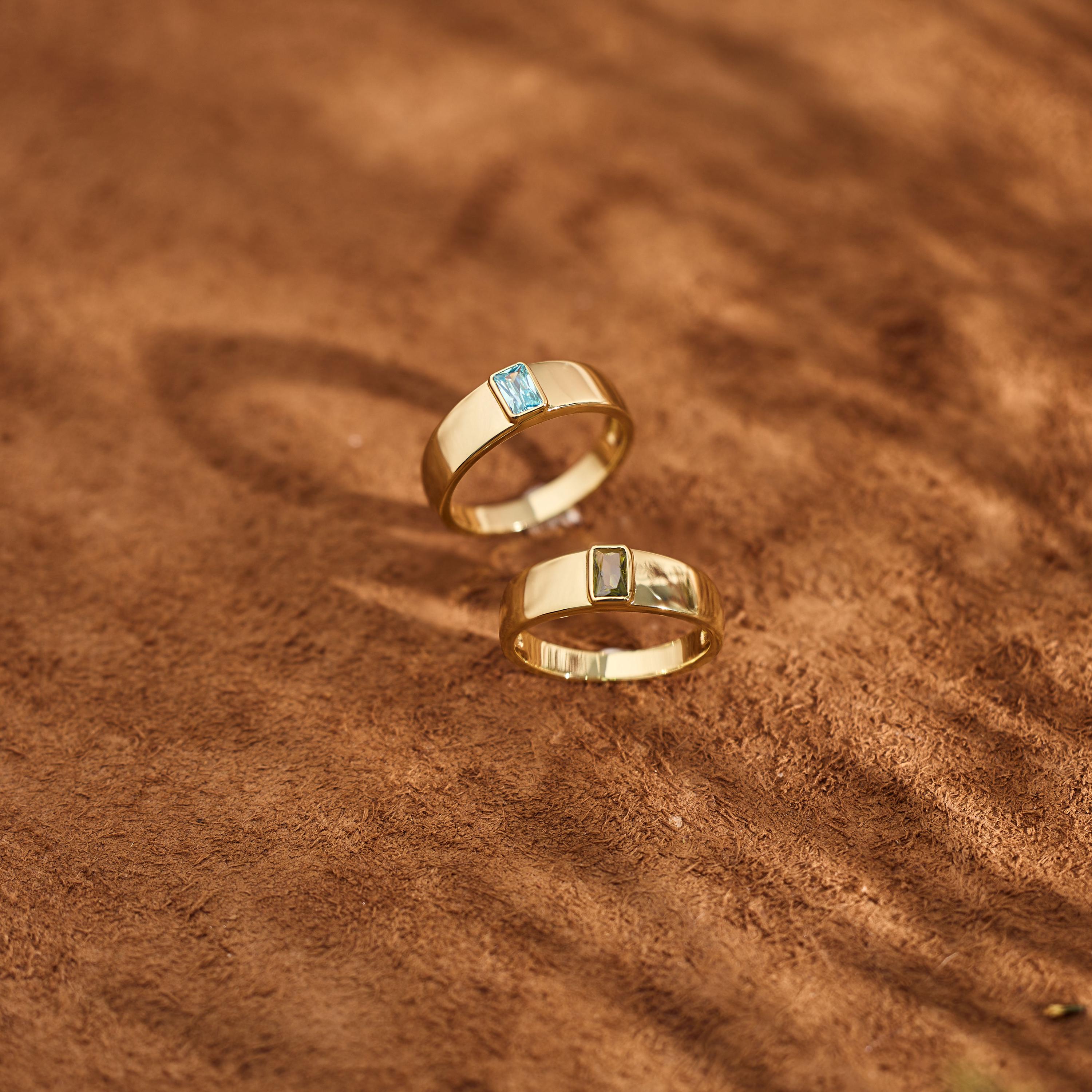 Custom Men's Baguette Birthstone Ring in Copper or Silver