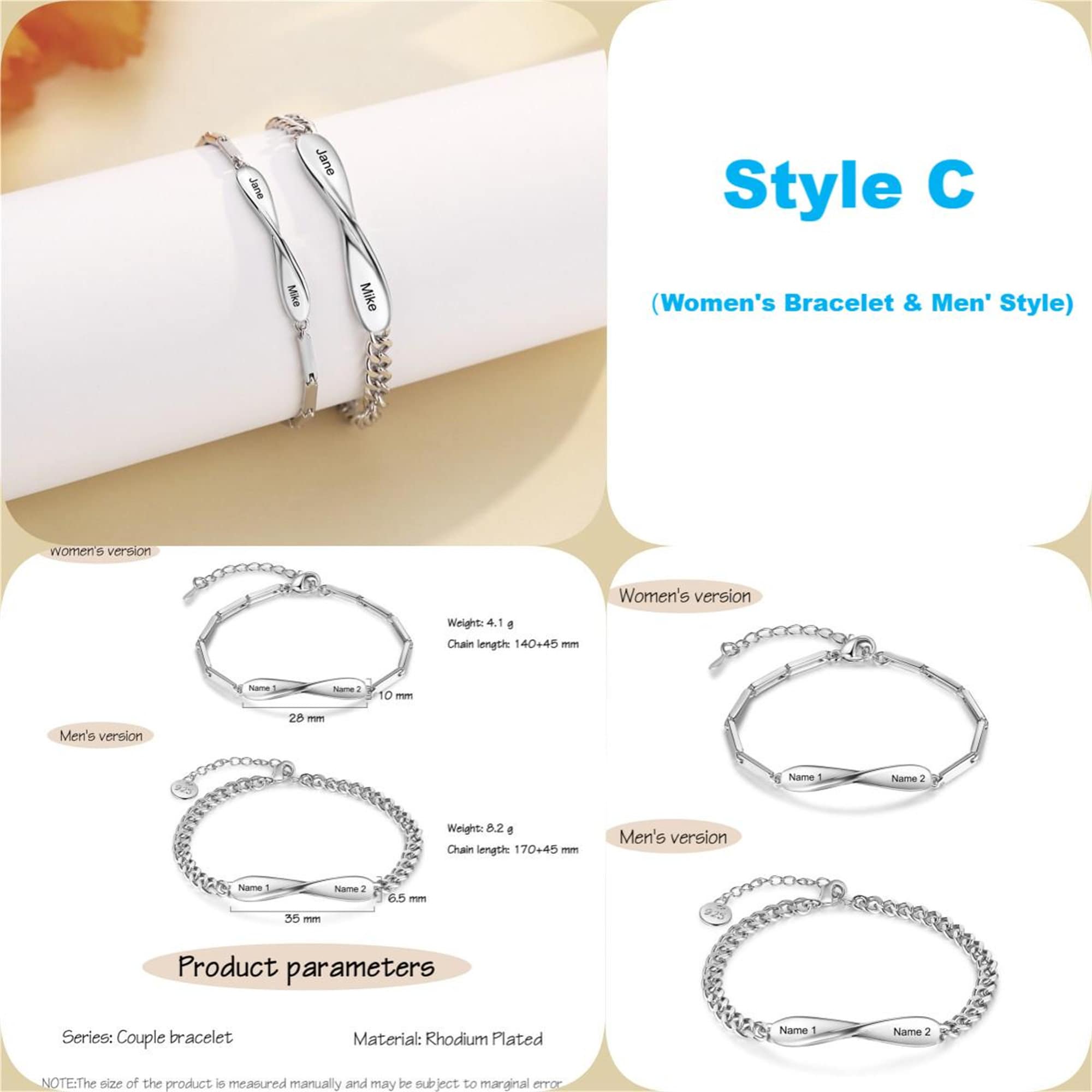 Personalized Two Name Infinity Couple Bracelet Set