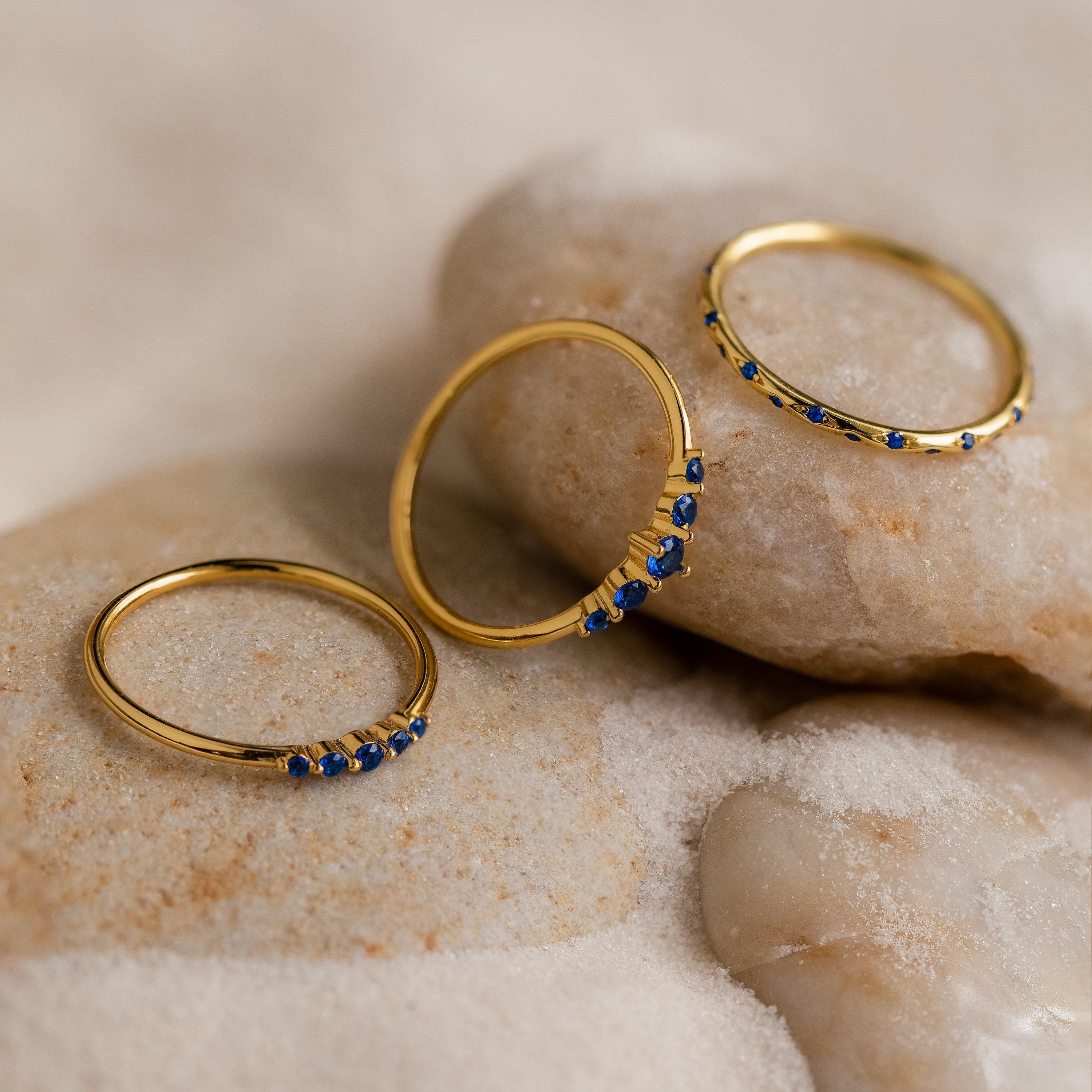 Sapphire Stacking Ring Set of 3 Blue Gemstone Bands