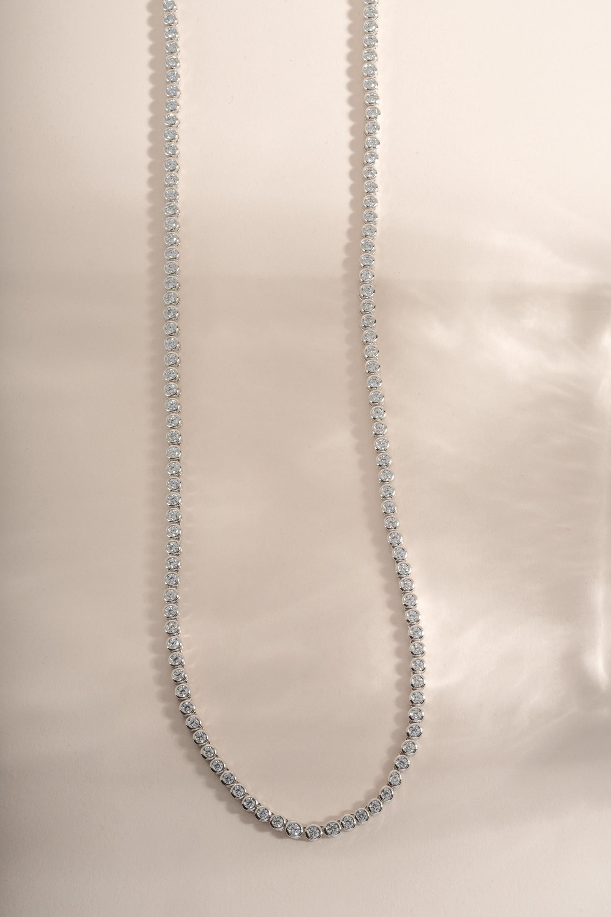 Round Bezel Cubic Zirconia Tennis Necklace with 2.5mm Stones