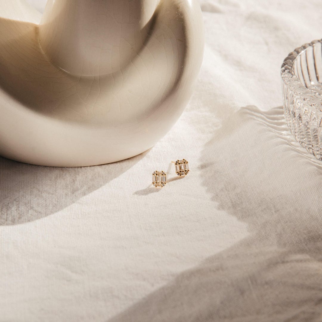 Art Deco CZ Stud Earrings in 925 Sterling Silver with 18K Gold Finish