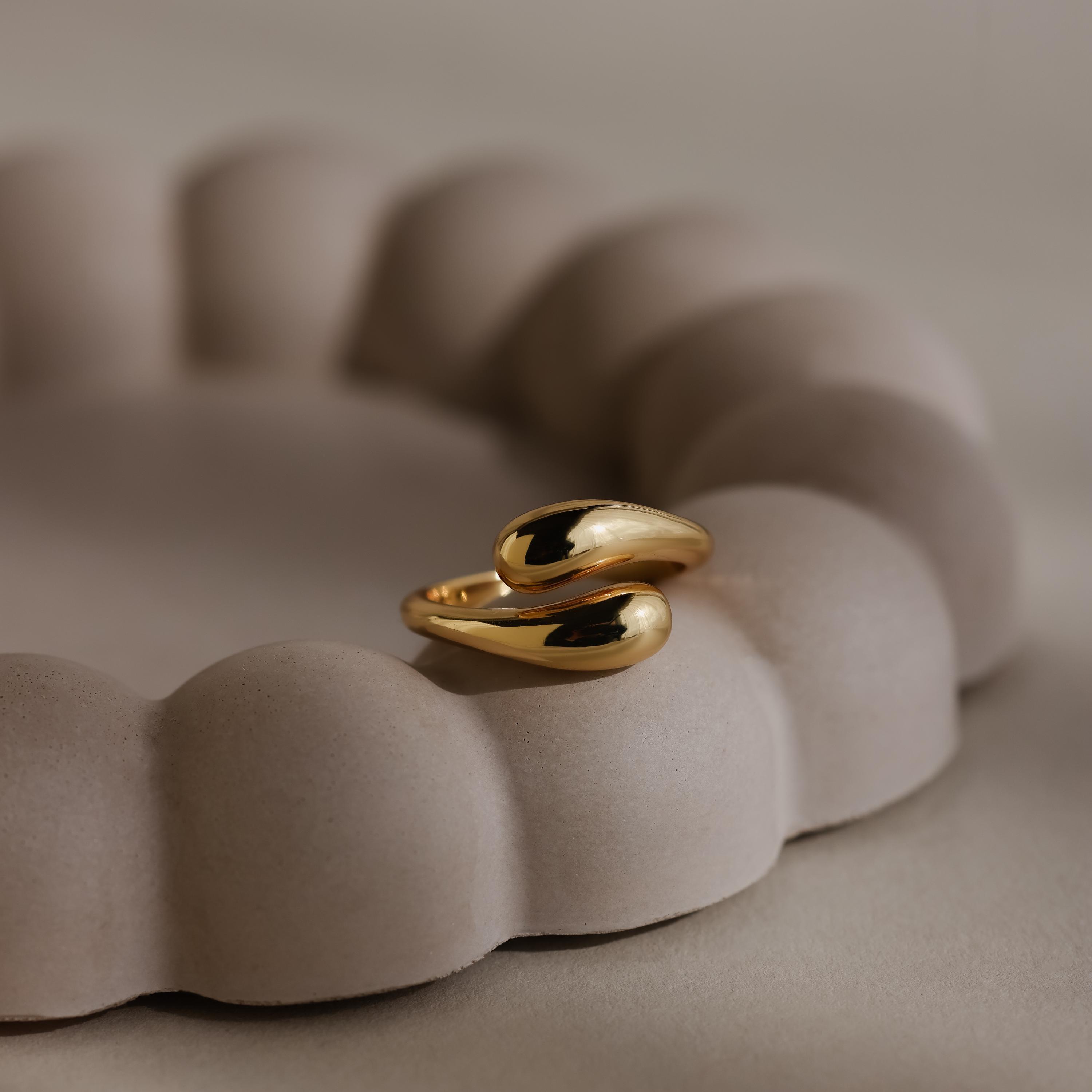 Duo Dome Ring, Chunky Gold Statement Ring With Adjustable Band