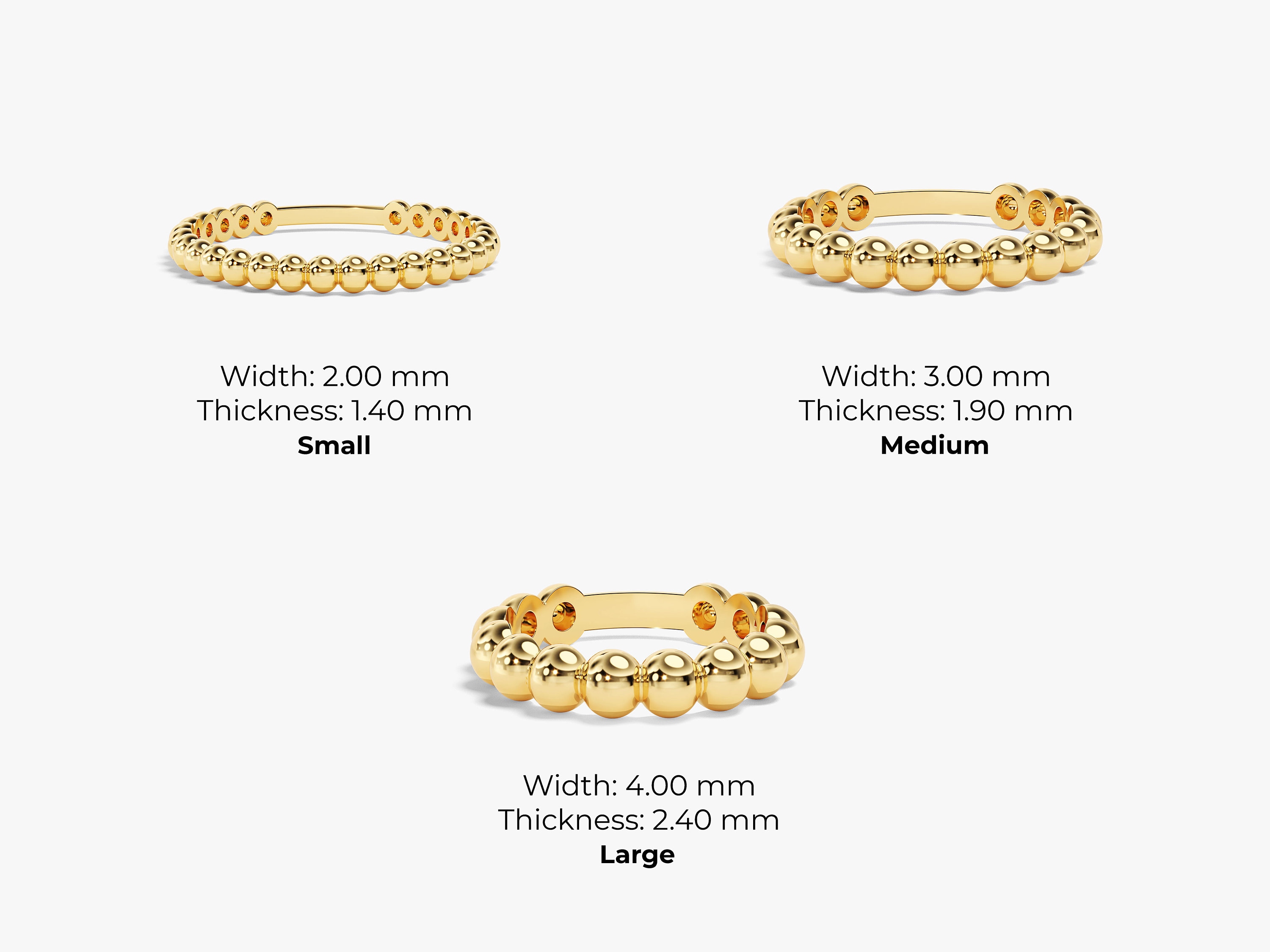 14K Gold Beaded Ring, Dainty Stacking Band 2mm 3mm 4mm