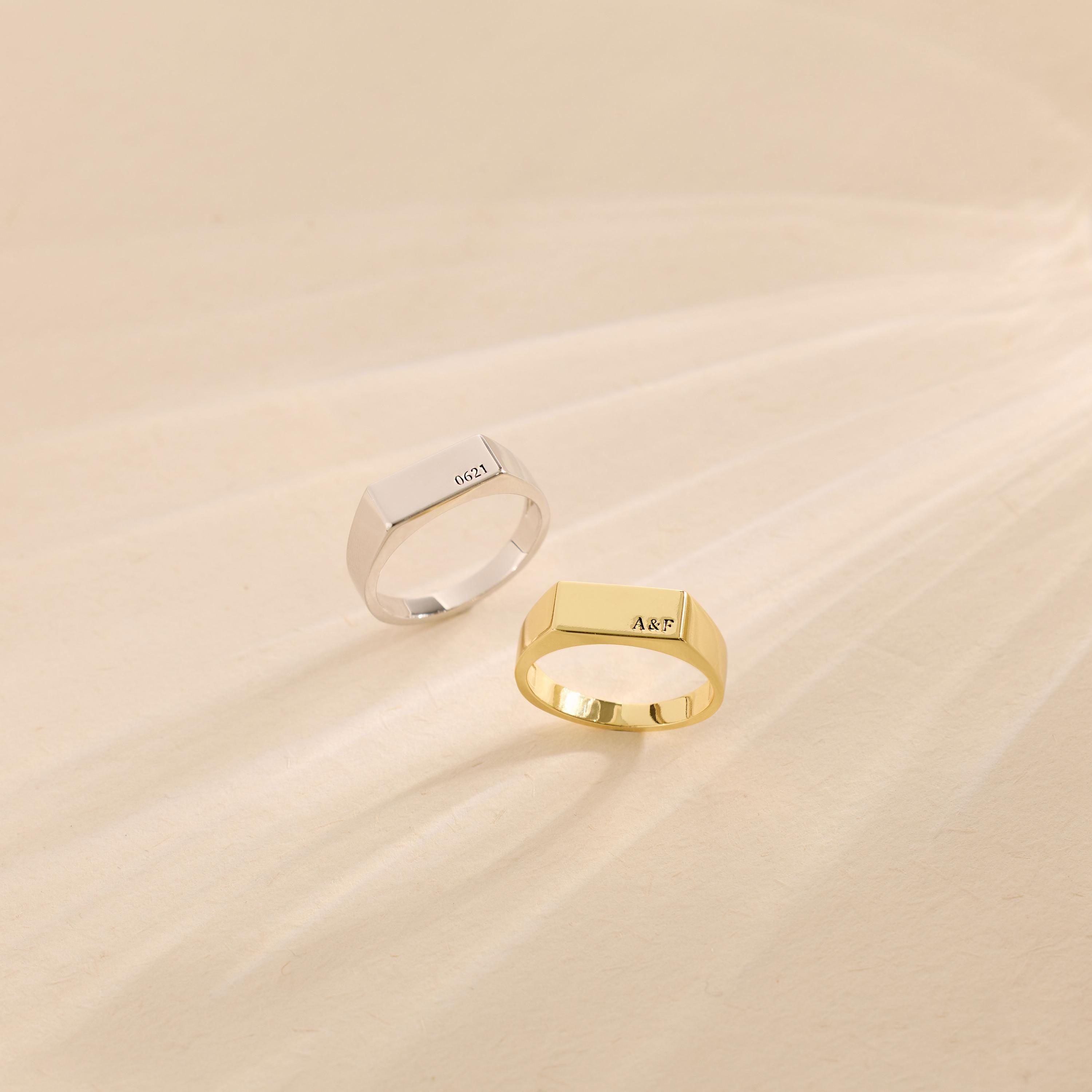 Engraved Signet Ring for Men, Custom Initial Band