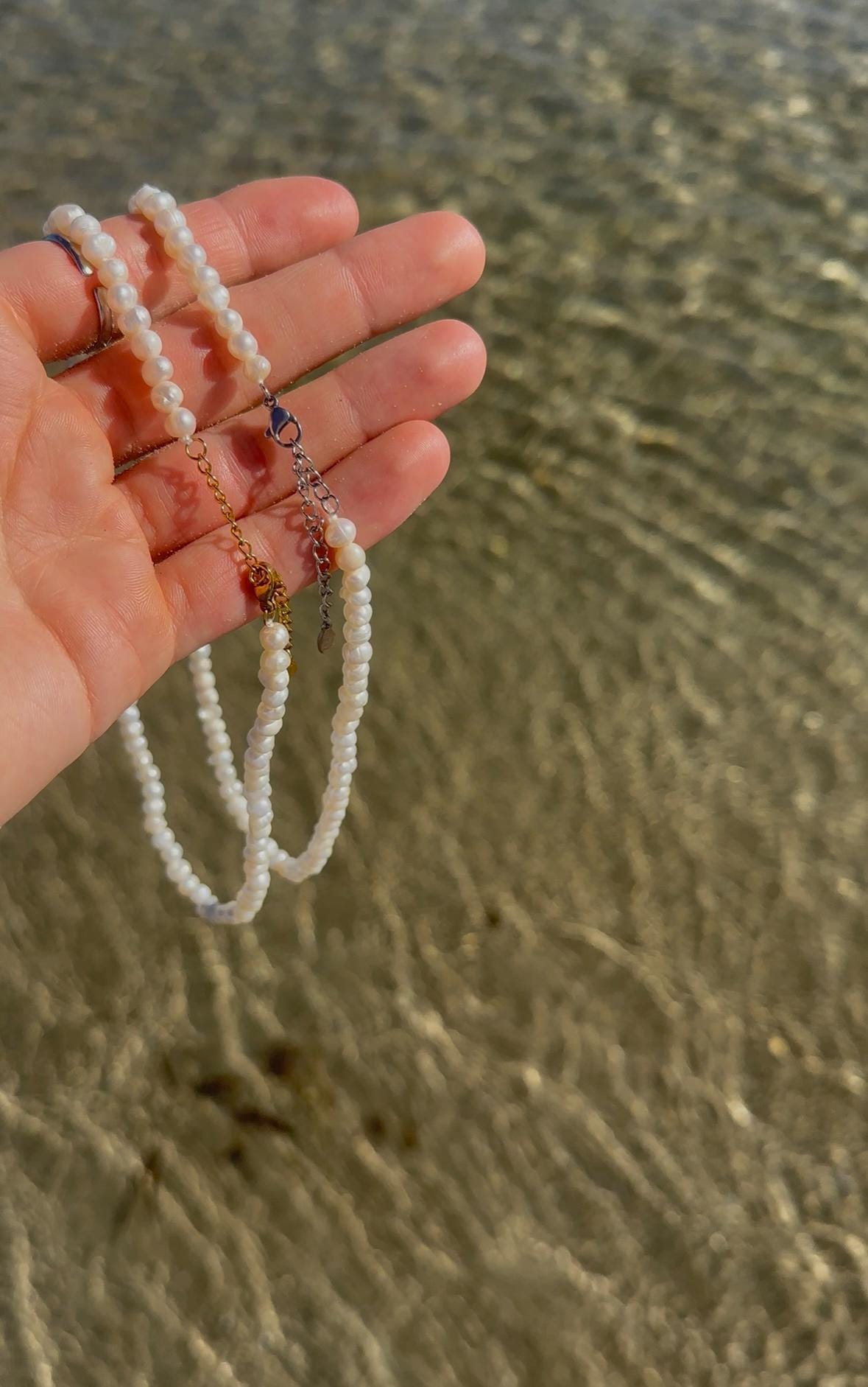 Natural Freshwater Pearl Necklace in Gold or Silver Stainless Steel