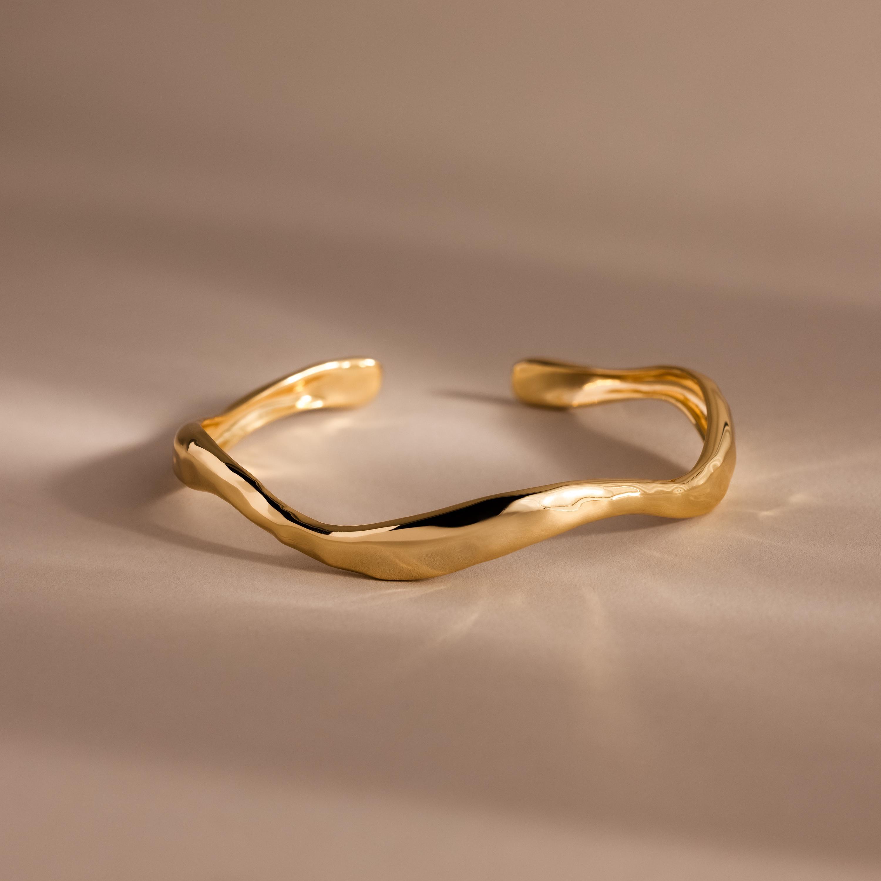 Wavy Cuff Bracelet in 18K Gold Over Brass