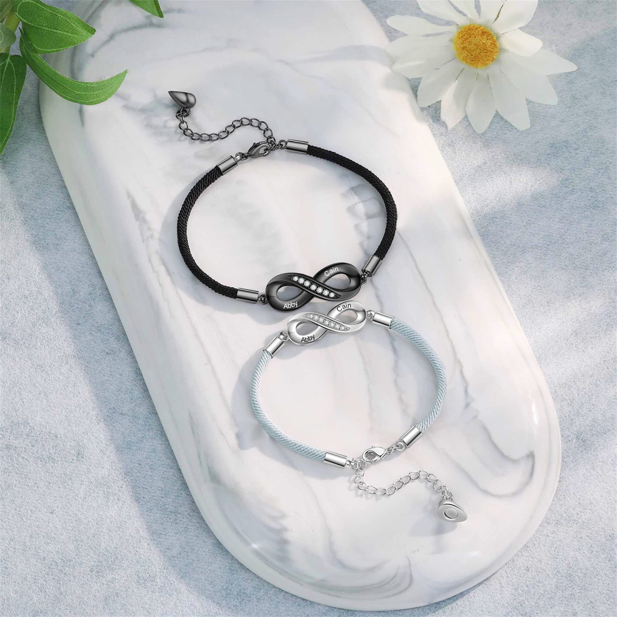 Personalized Two Name Infinity Couple Bracelet Set