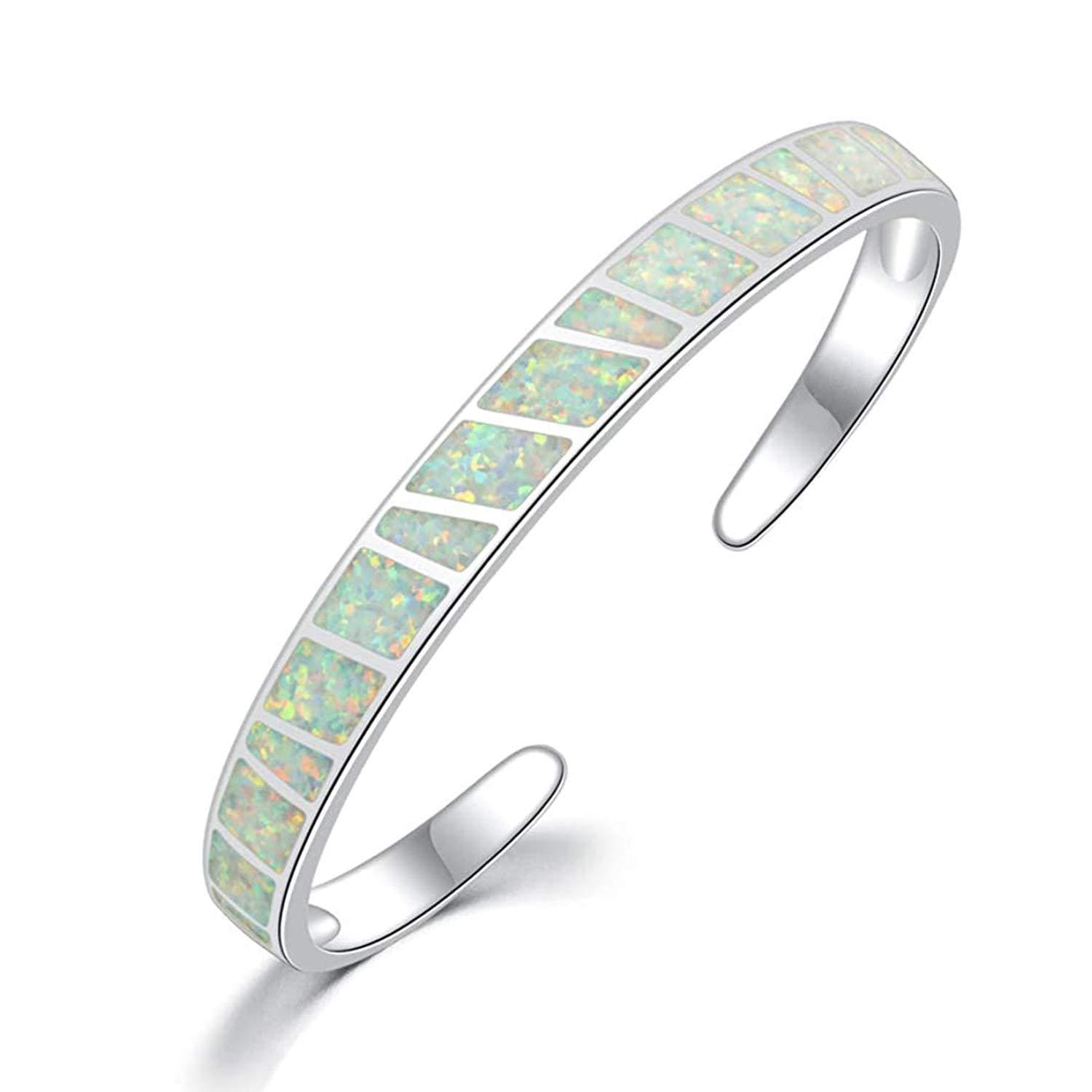 Opal Cuff Bracelet with Custom Engraving in Gold Plated Finish