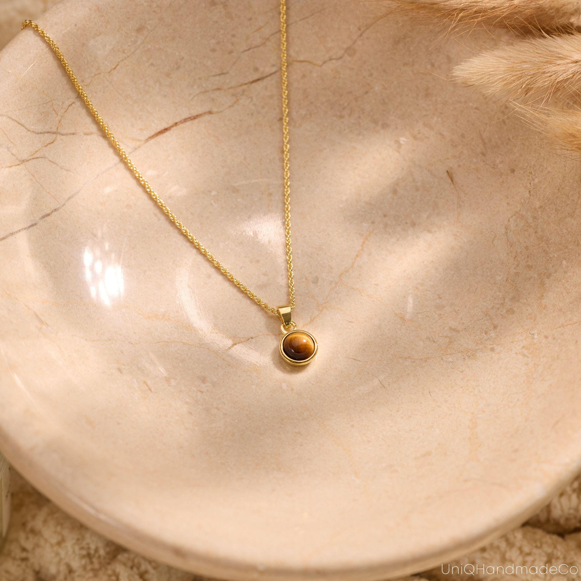 Men's Birthstone Necklace with Black Onyx or Tiger Eye on a Curb Chain