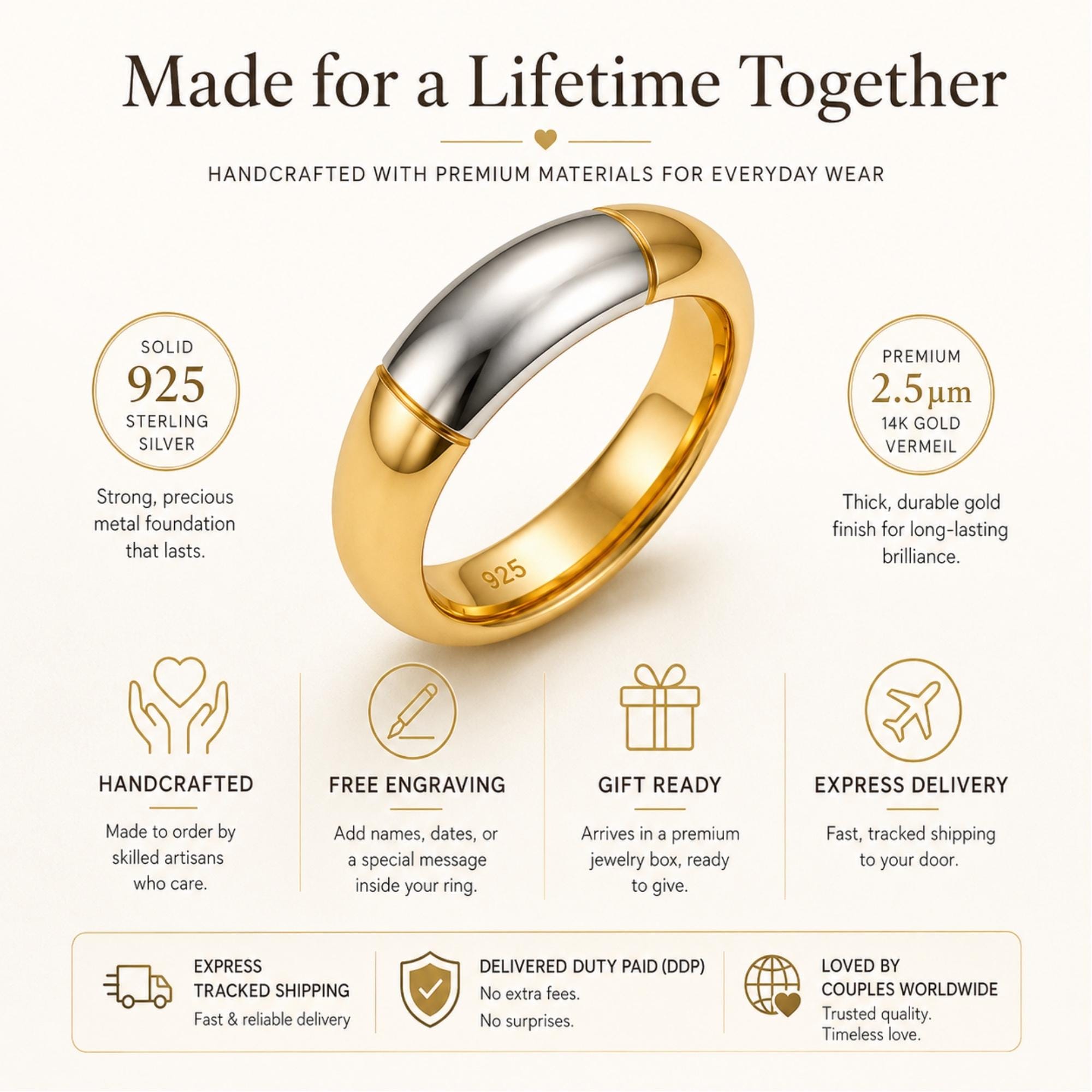 His and Hers Wedding Bands Set in 14K Yellow Gold Vermeil