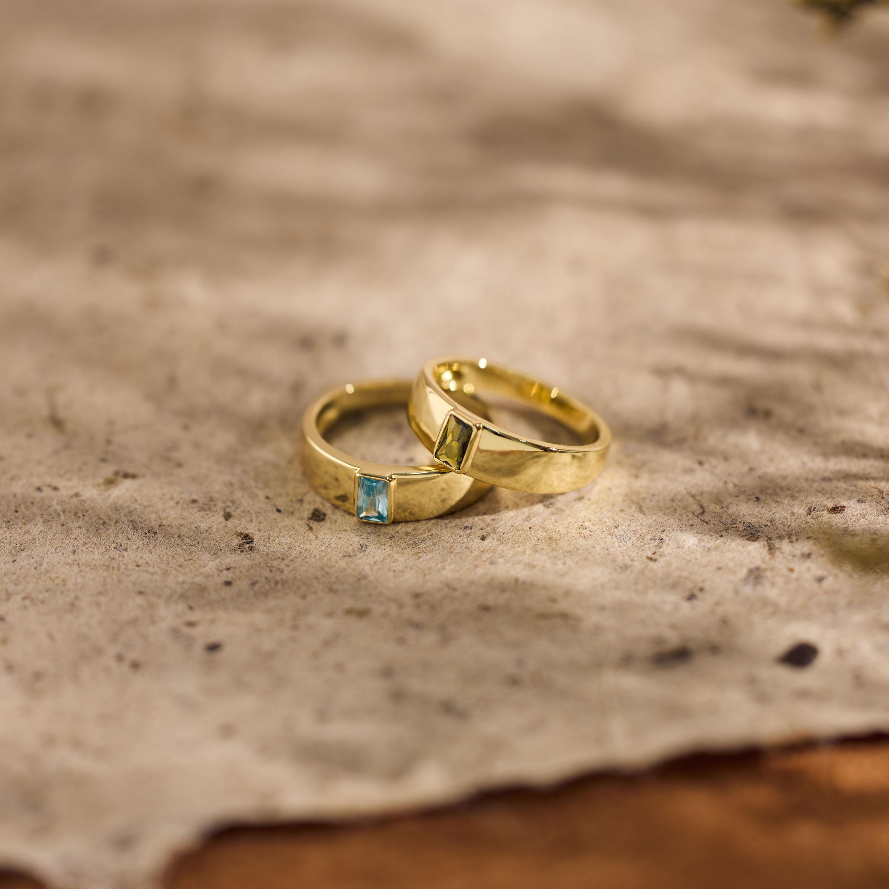Custom Men's Baguette Birthstone Ring in Copper or Silver