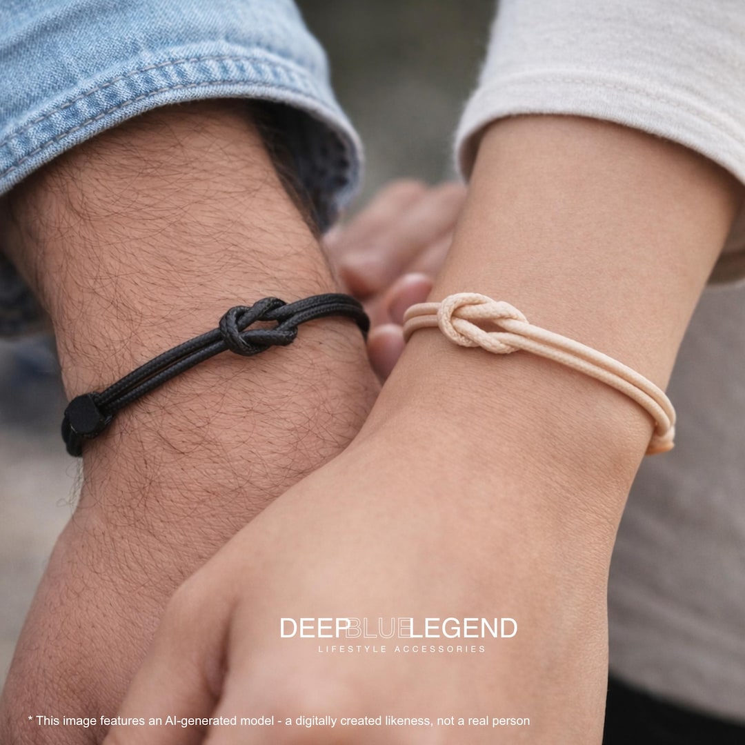 Couples Infinity Knot Bracelet Set in 2mm Waxed Cotton Cord