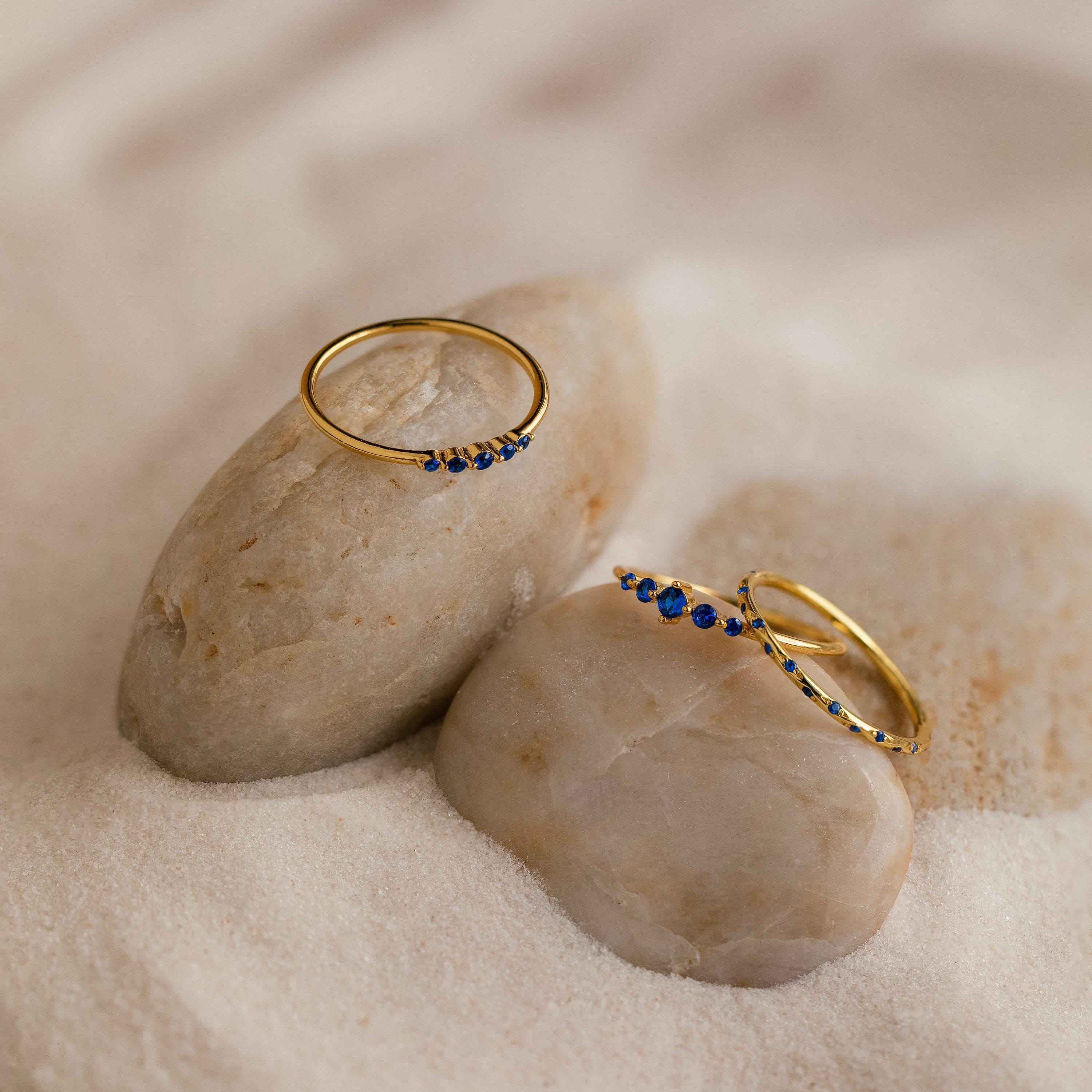 Sapphire Stacking Ring Set of 3 Blue Gemstone Bands