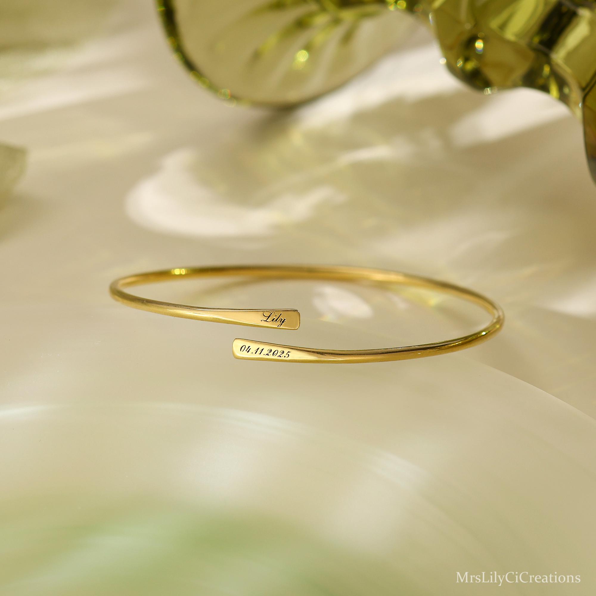 Custom Engraved Double Name Bar Bracelet in Hypoallergenic Brass