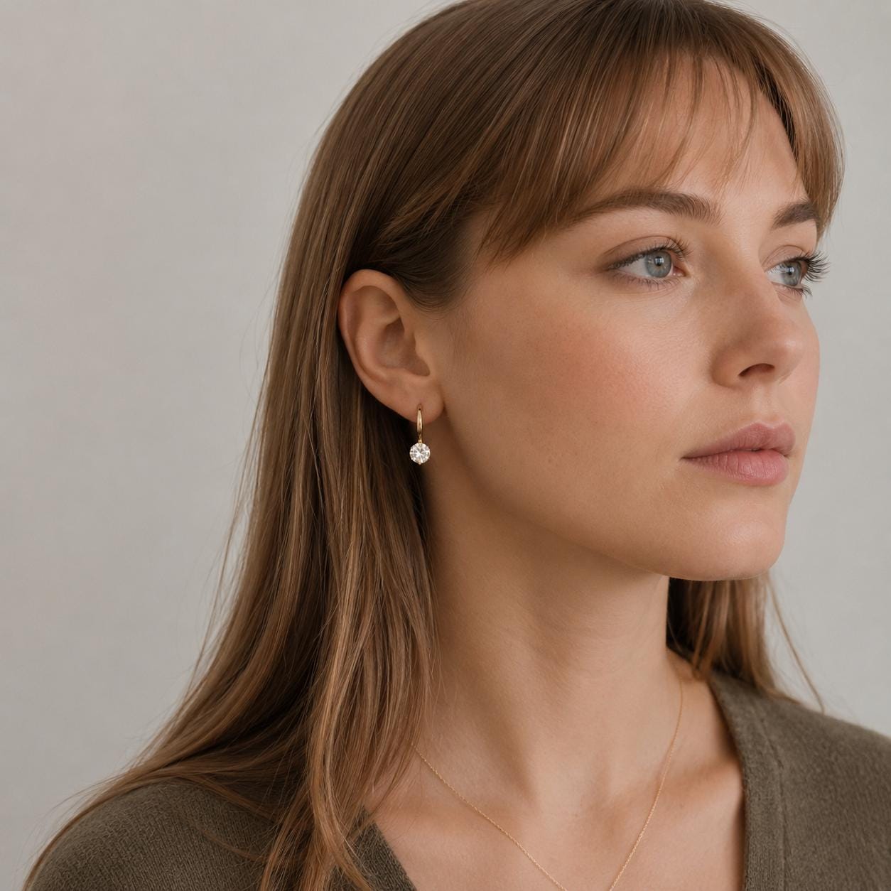 Round Cut Solitaire Drop Huggie Earrings in Gold or Silver