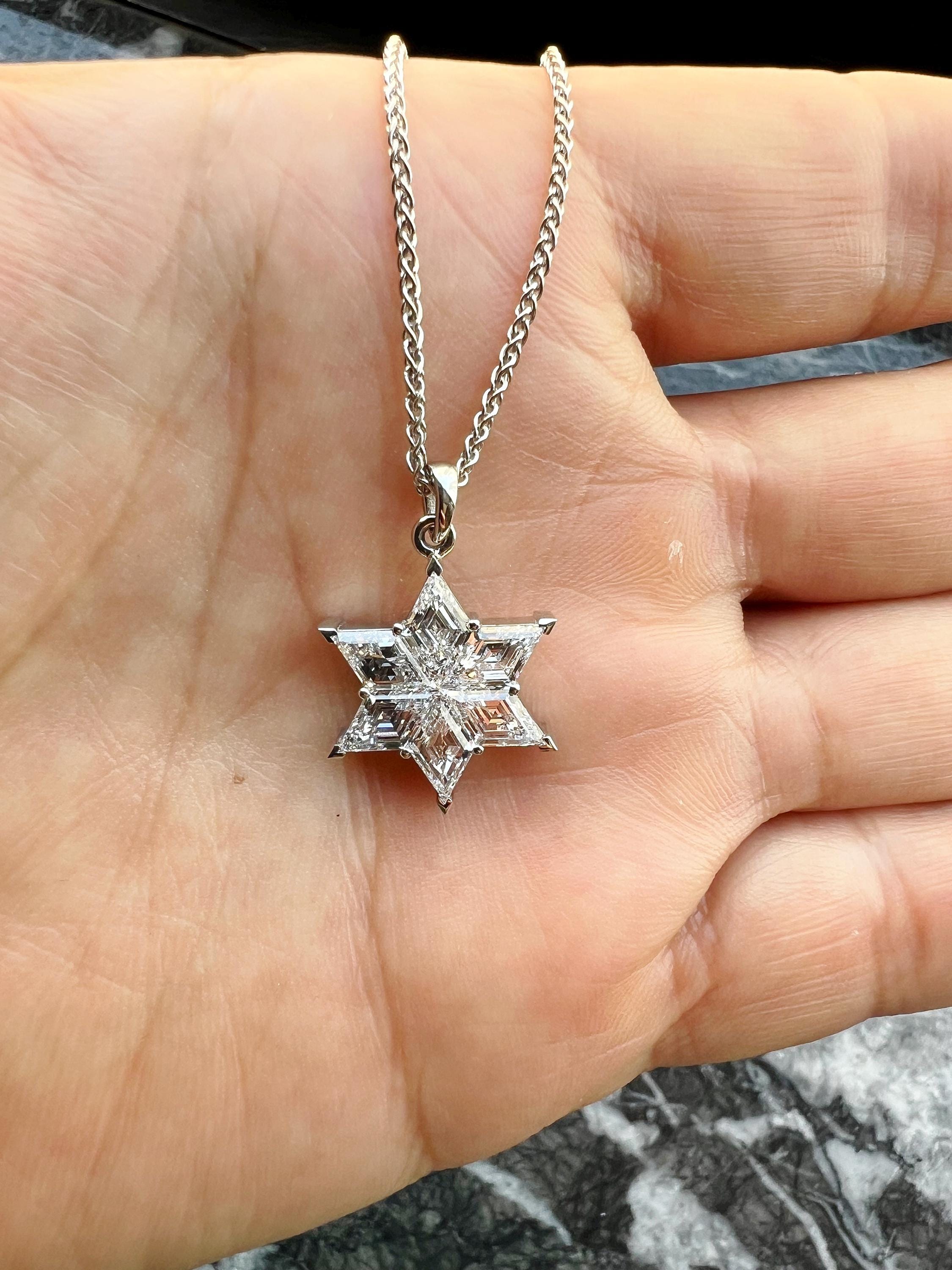 14K White Gold Star of David Pendant Necklace with 1.6 Carat Lab Grown Diamonds