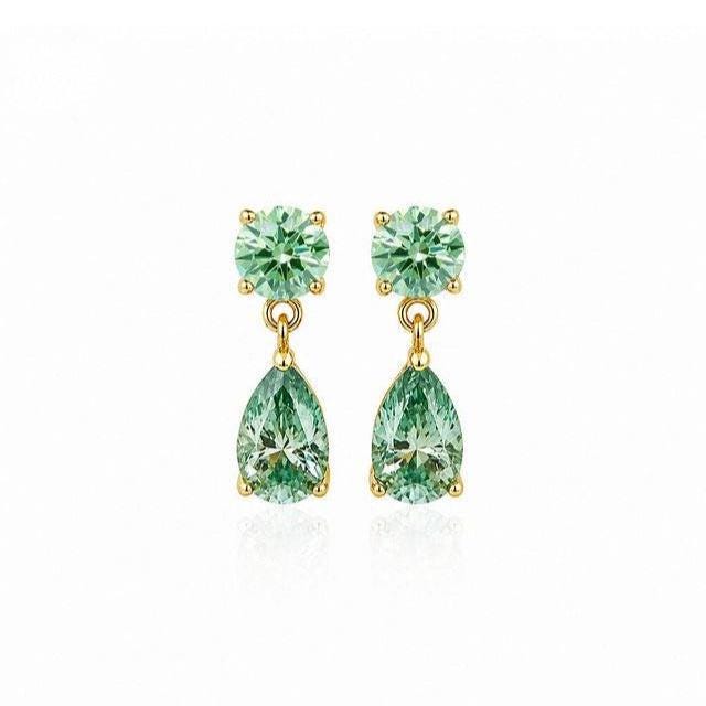 Certified Moissanite Double Drop Earrings with a Round Stud and Pear Drop