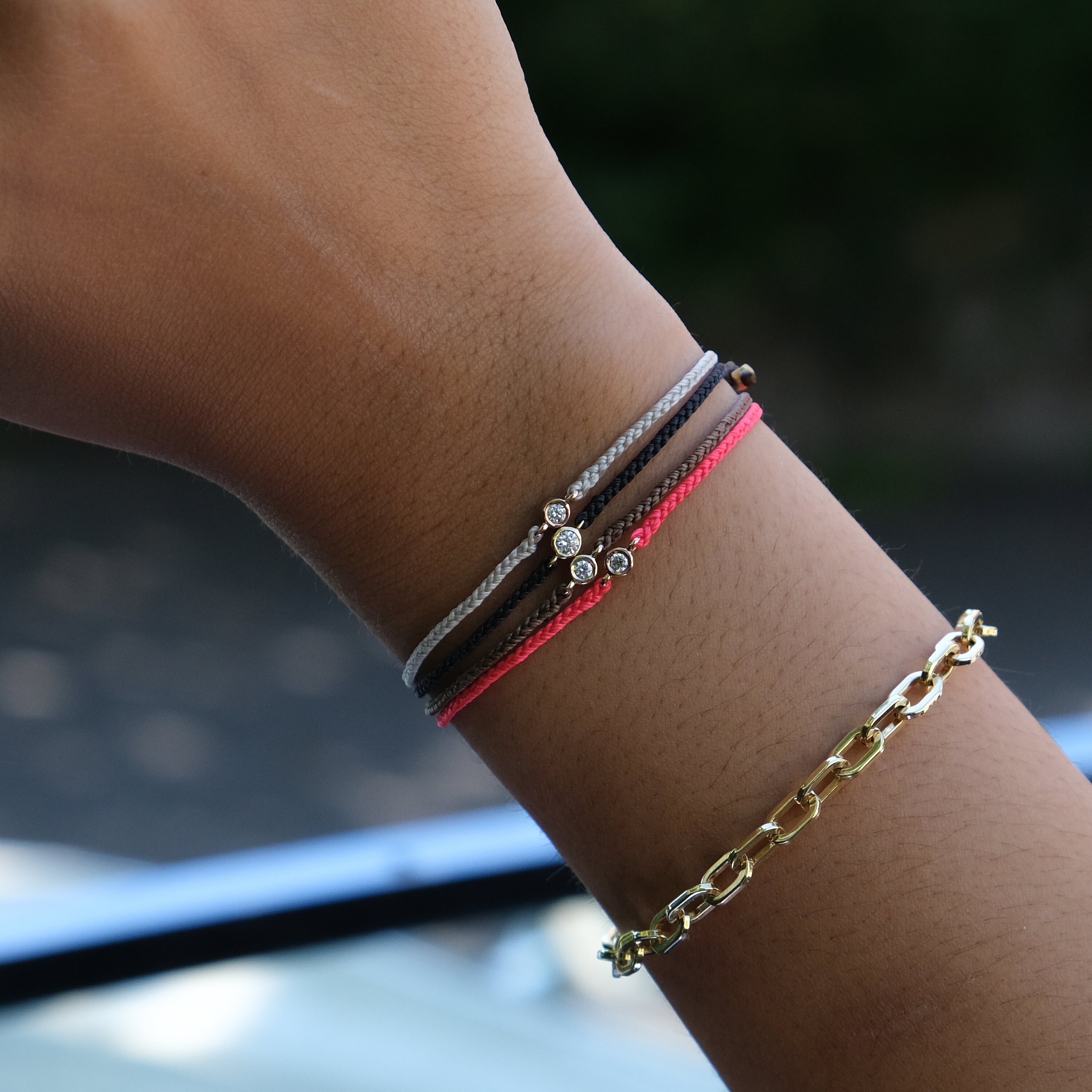 14K Gold Diamond Cord Bracelet with Water Resistant Nylon Cord