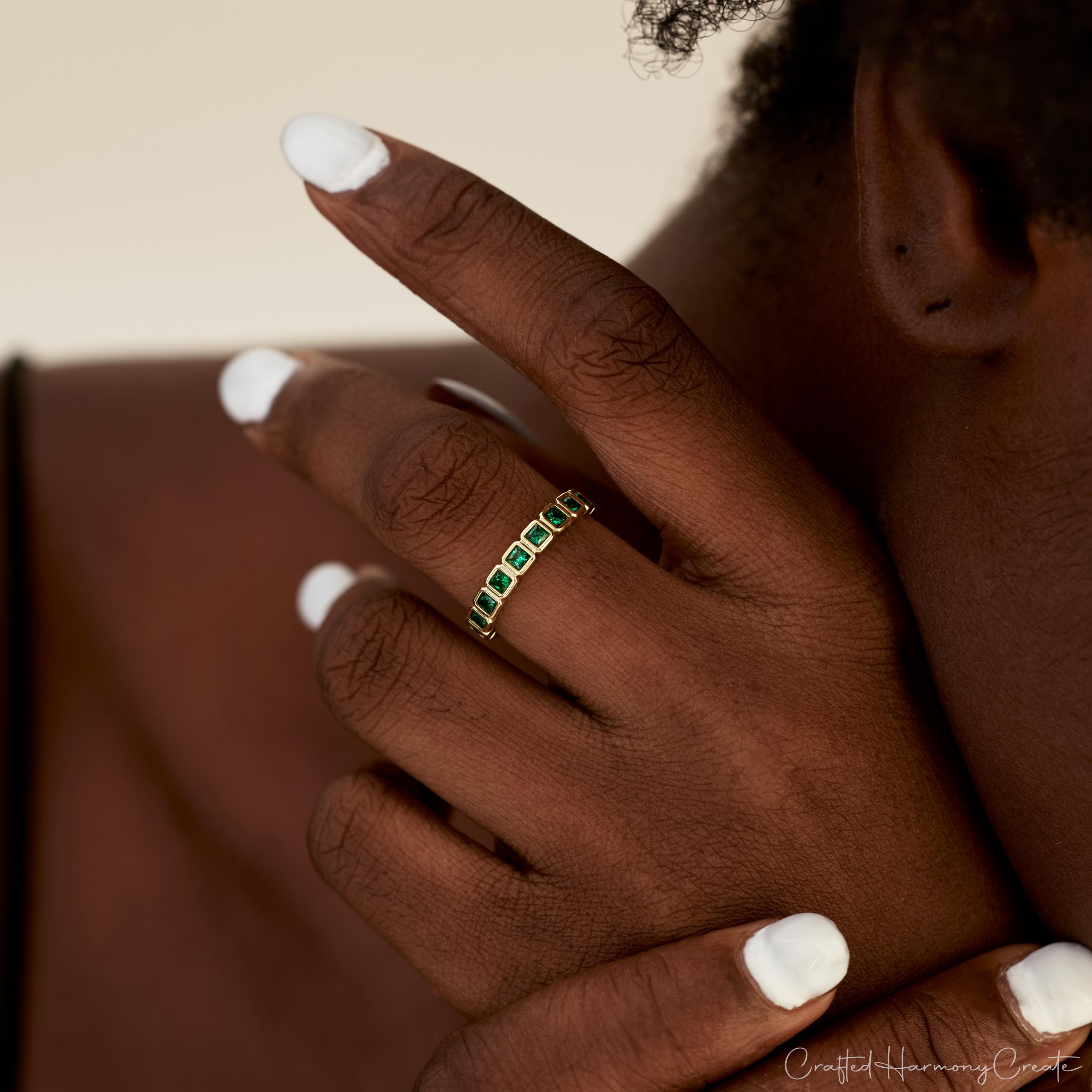 Square Bezel Set Birthstone Stacking Ring