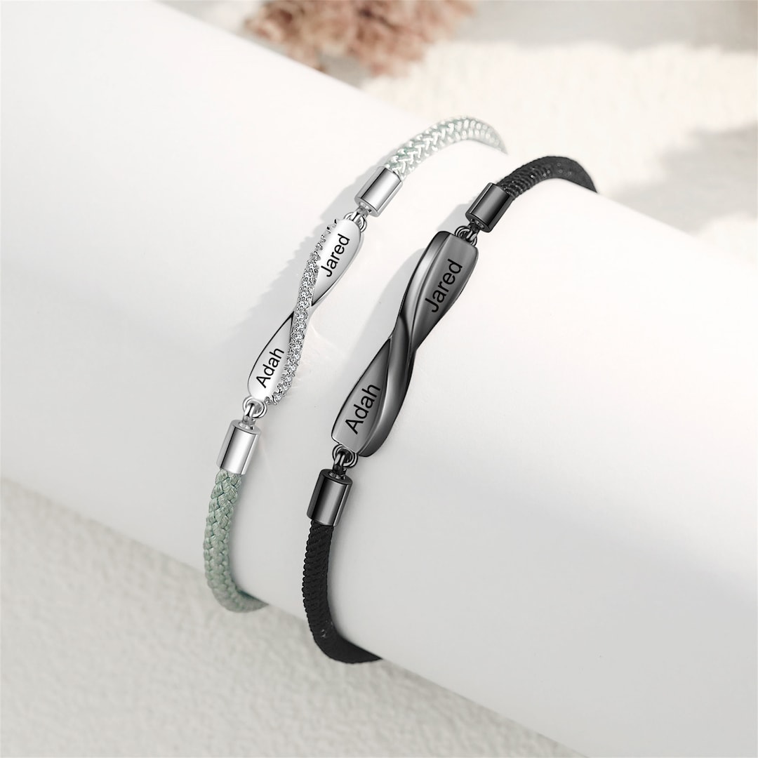Personalized Two Name Infinity Couple Bracelet Set