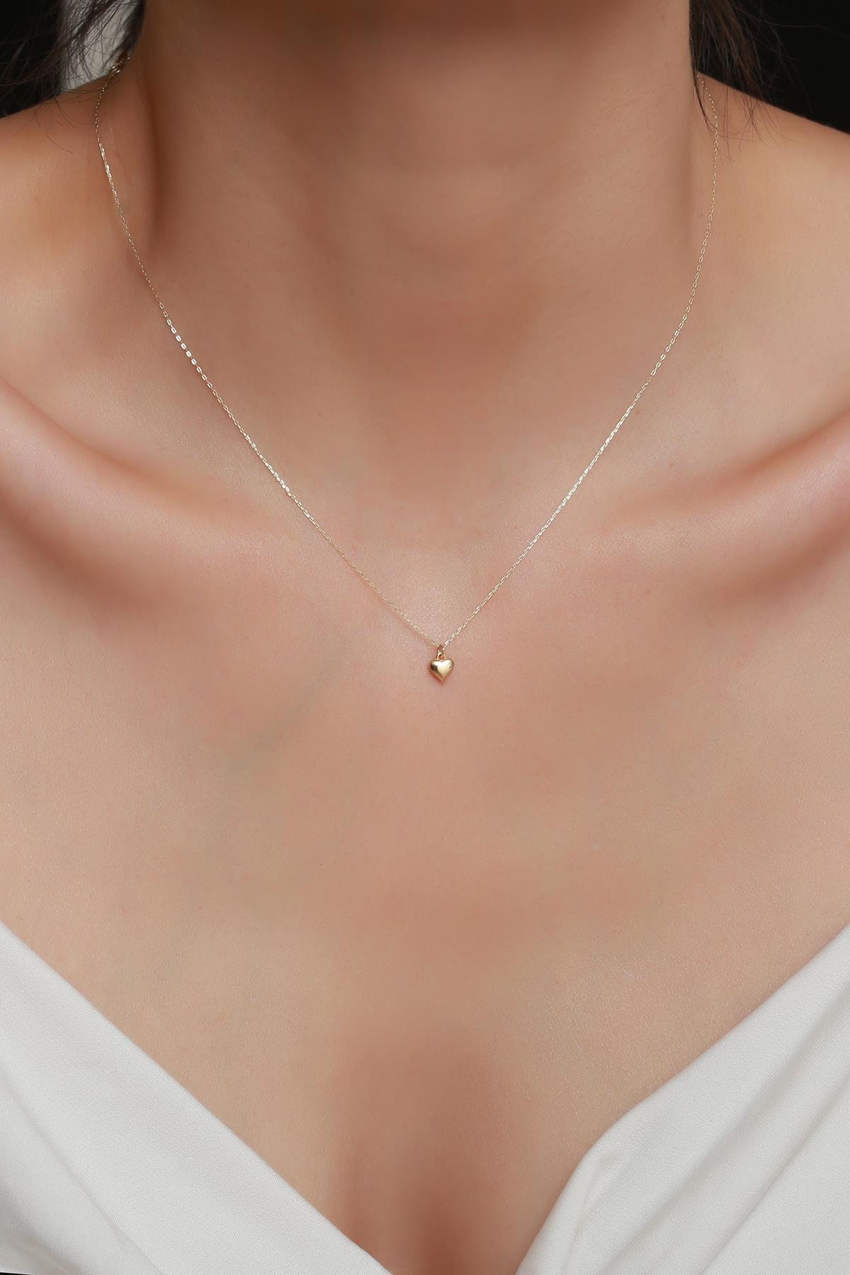 14K Solid Gold Dainty Heart Necklace with Minimalist Love Pendant