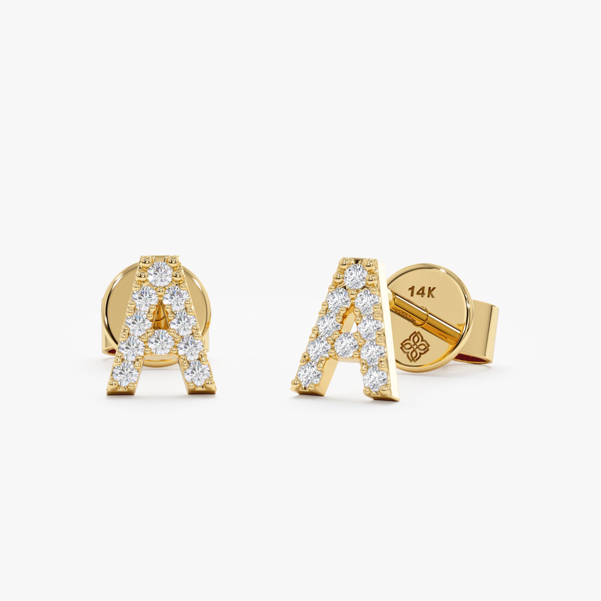 14K Gold Capital Letter Diamond Stud Earrings