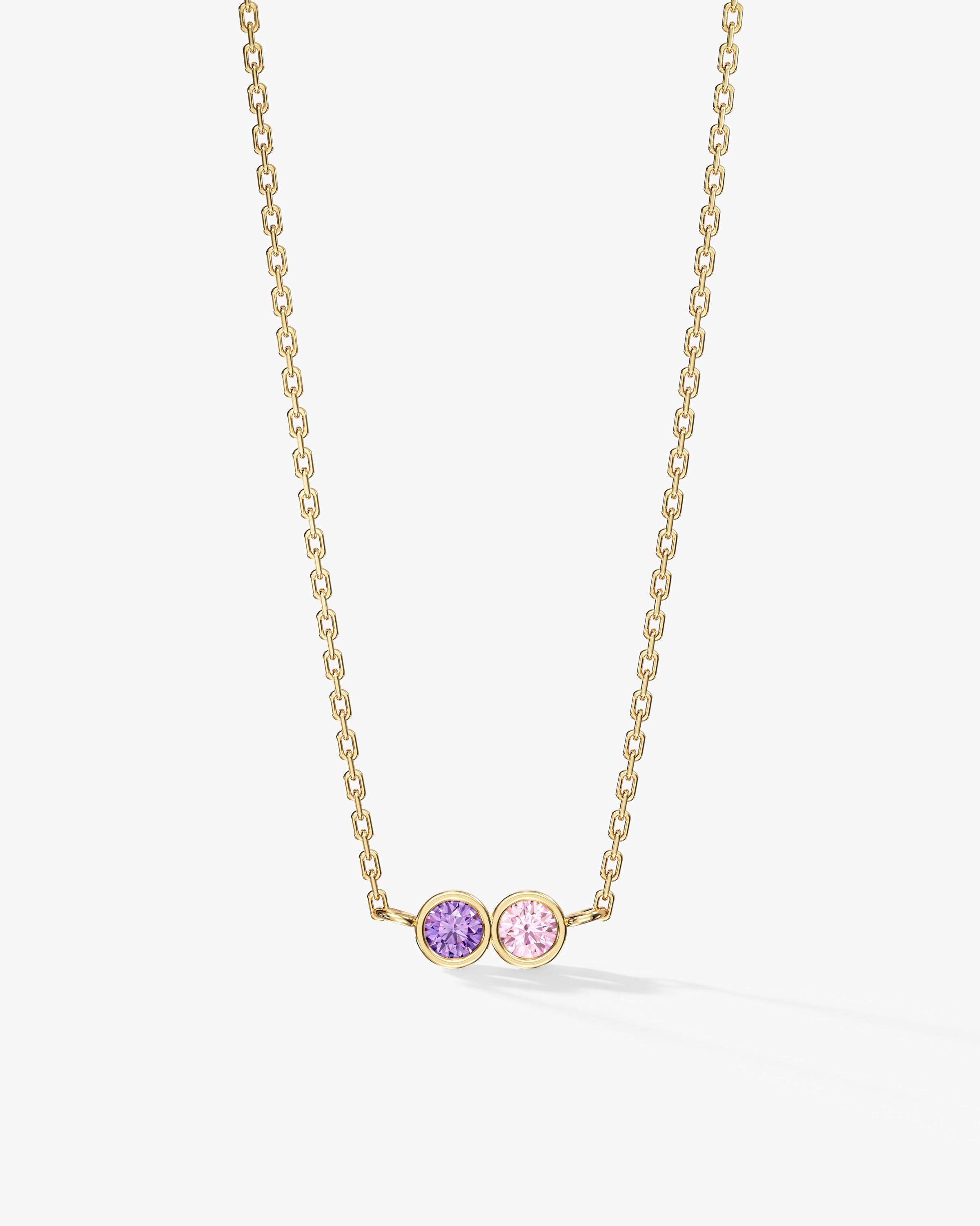 Bezel Family Birthstone Necklace in Sterling Silver