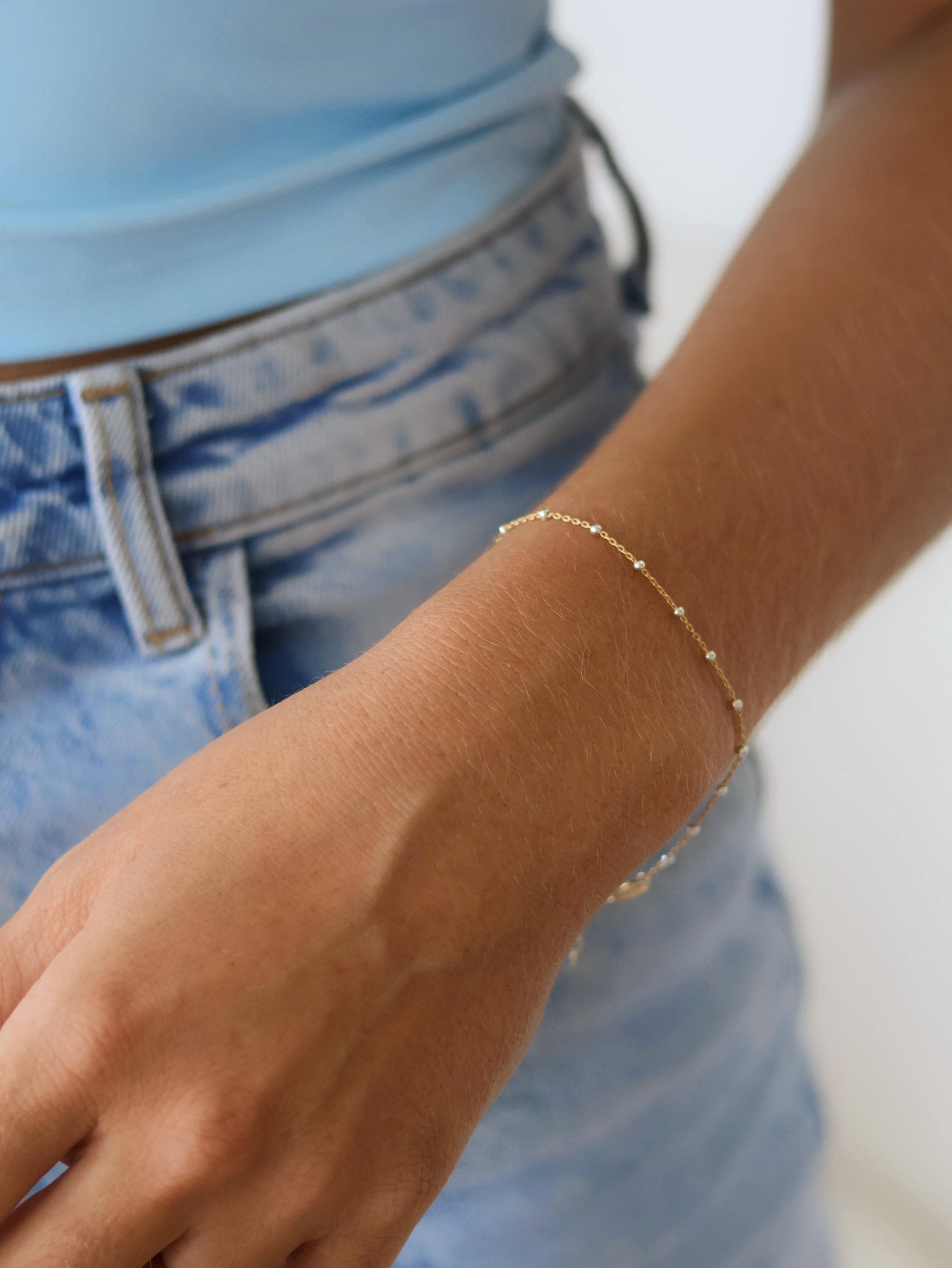 14K Gold Filled Satellite Bracelet with Sterling Silver Beads