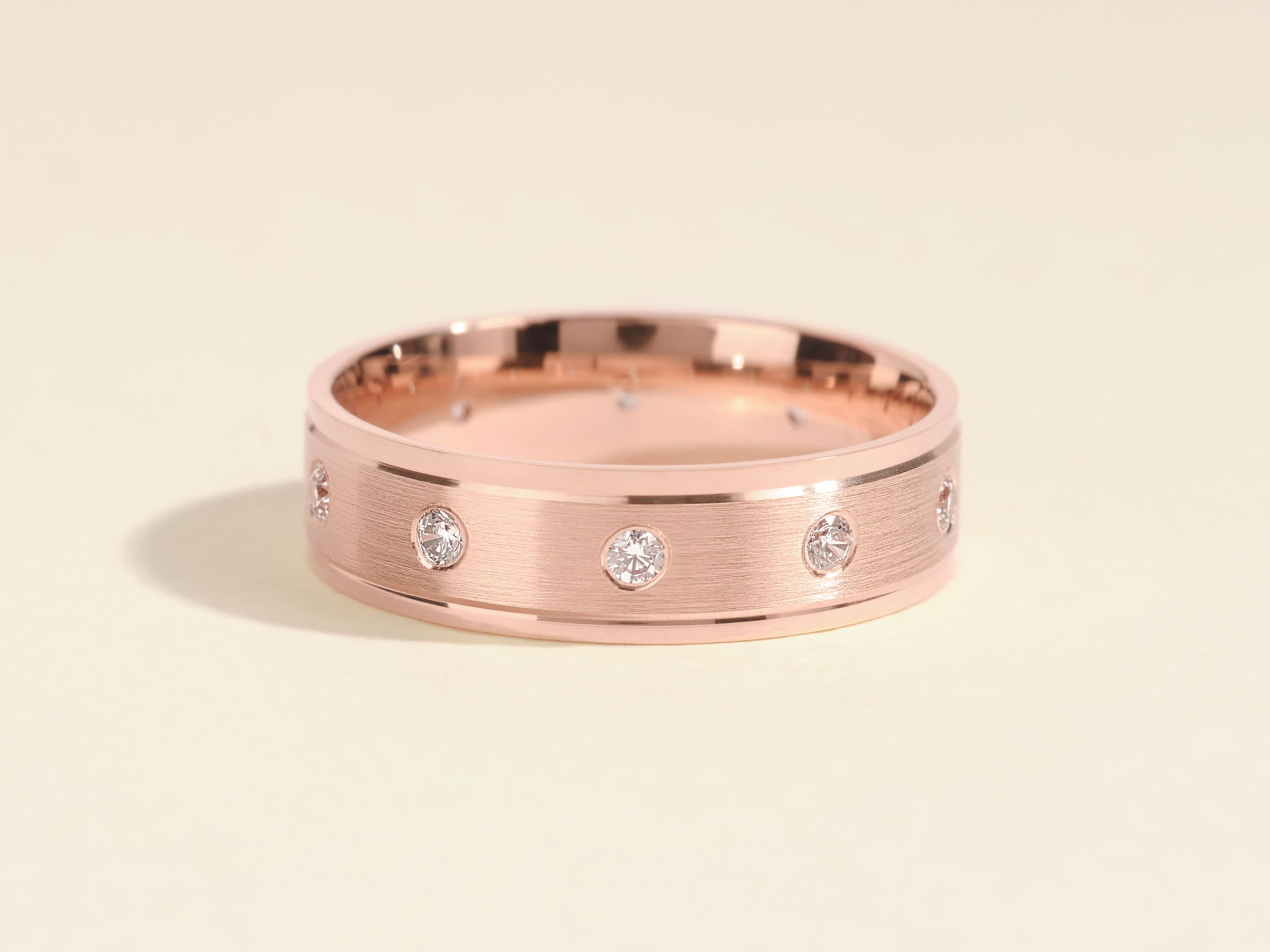 Men's Matte Beveled Diamond Wedding Band, Ten Stone