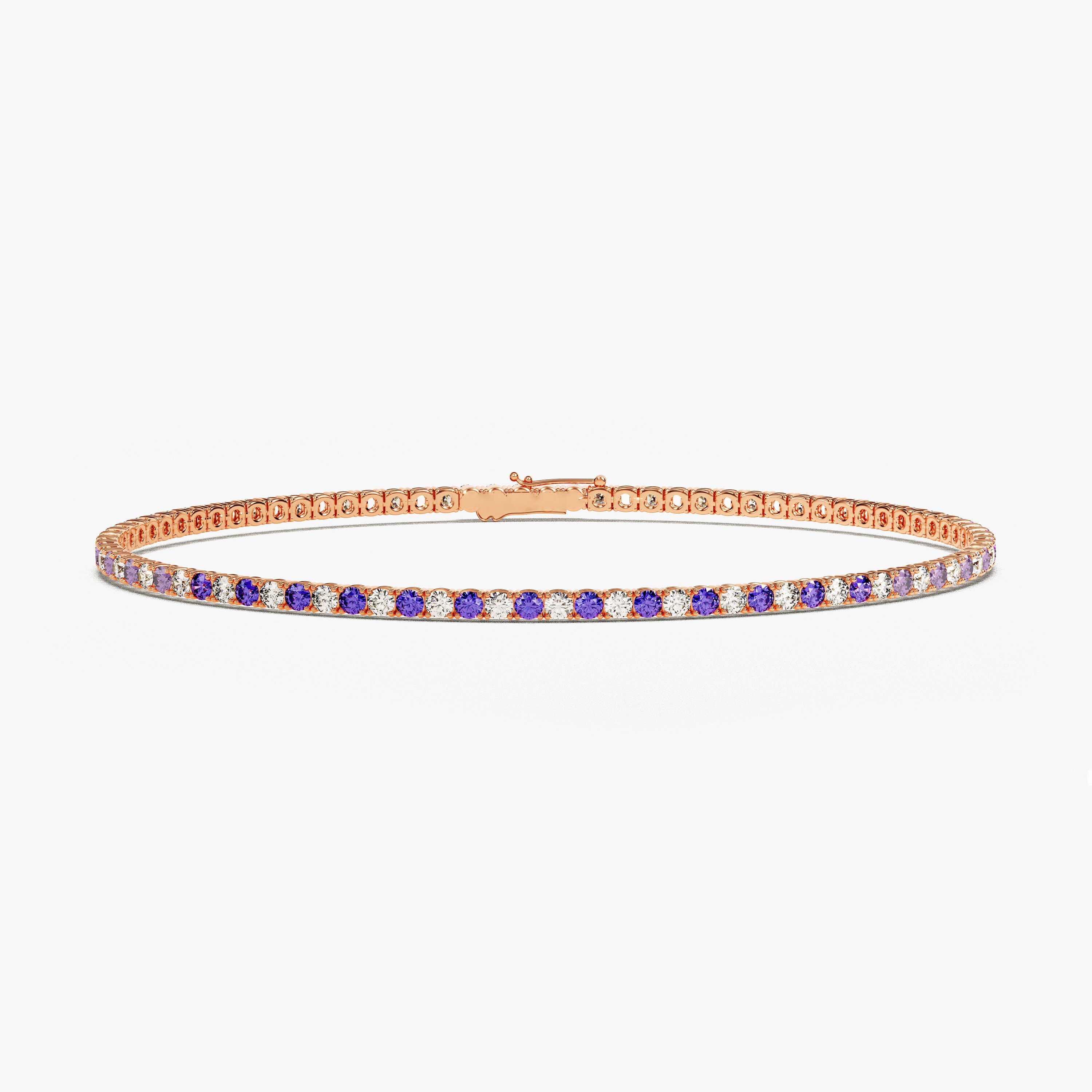 14K Gold Birthstone Tennis Bracelet, Personalized Gemstone Bracelet