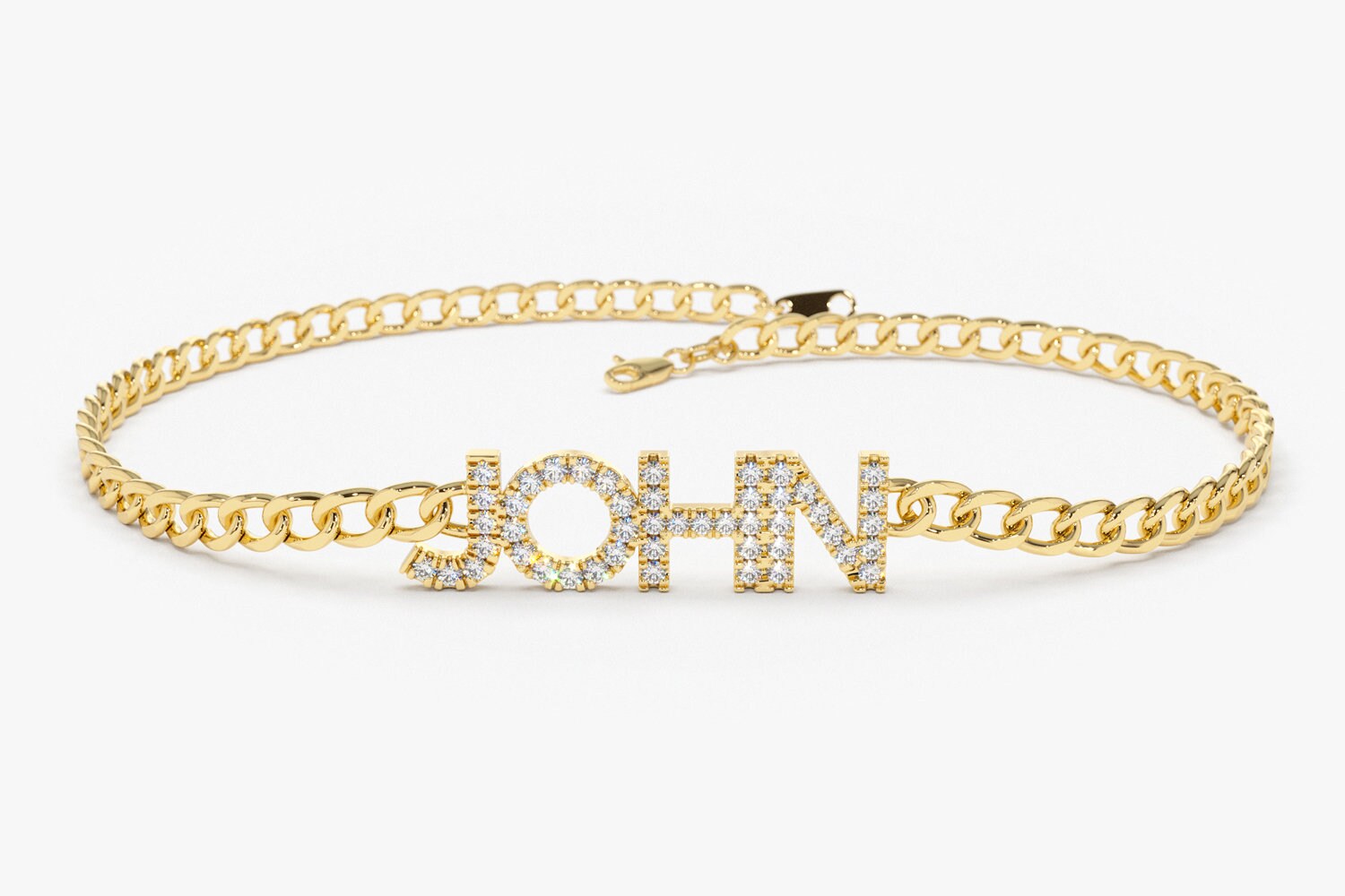 Personalized Diamond Name Bracelet on a 14K Gold Cuban Link Chain