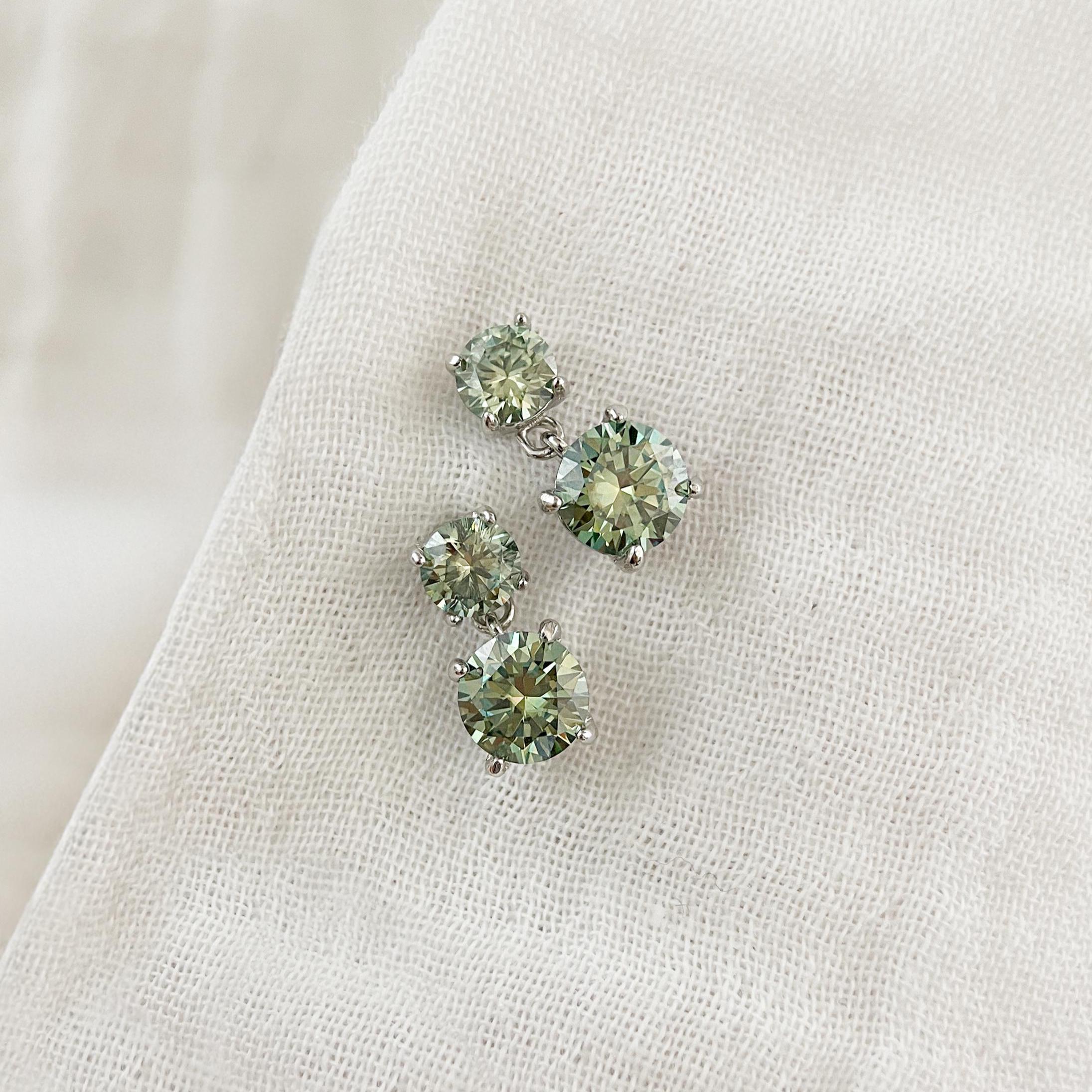 Swiss Blue Moissanite Double Drop Earrings in Platinum Overlay Sterling Silver