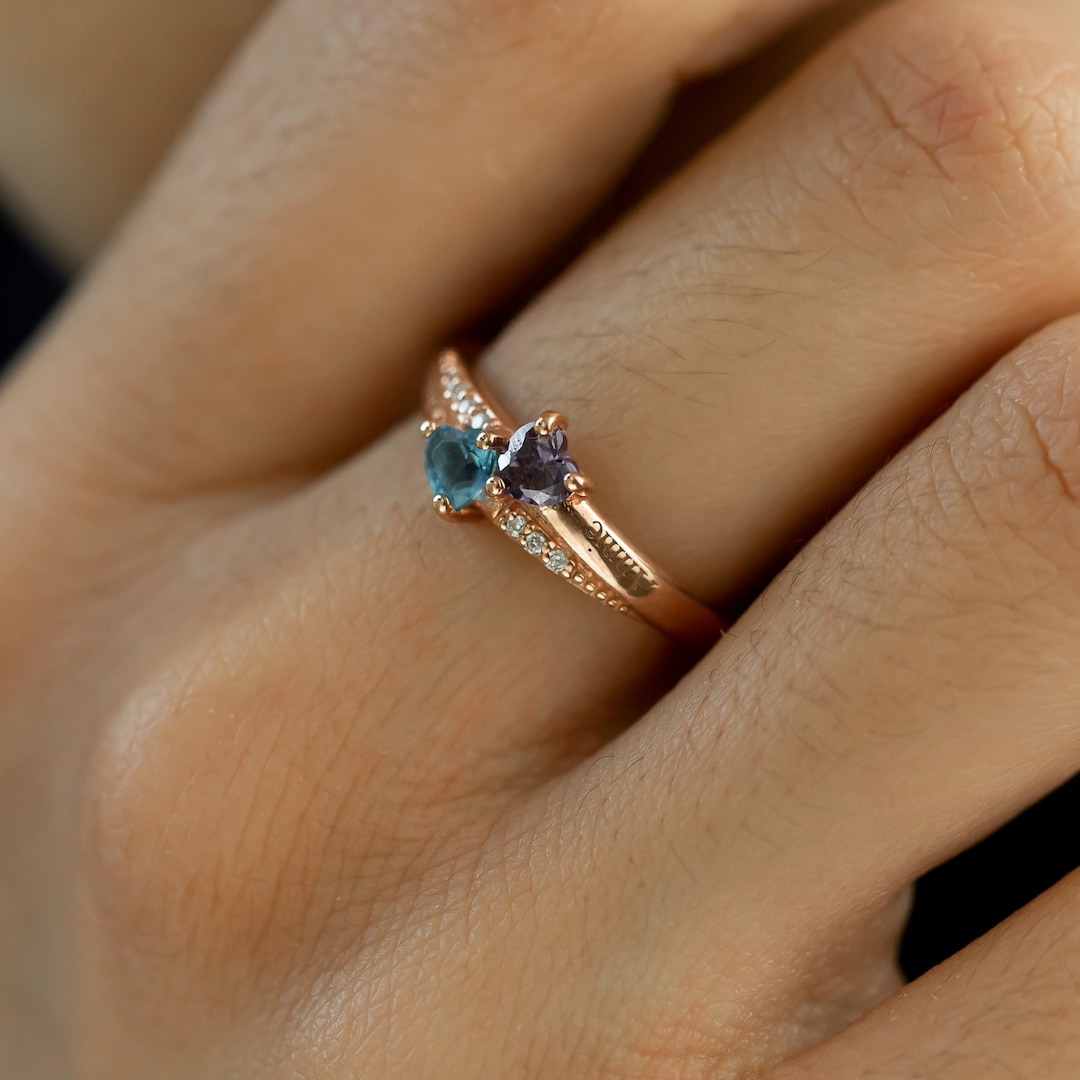 14K Heart Cluster Birthstone Ring with Diamond Accents