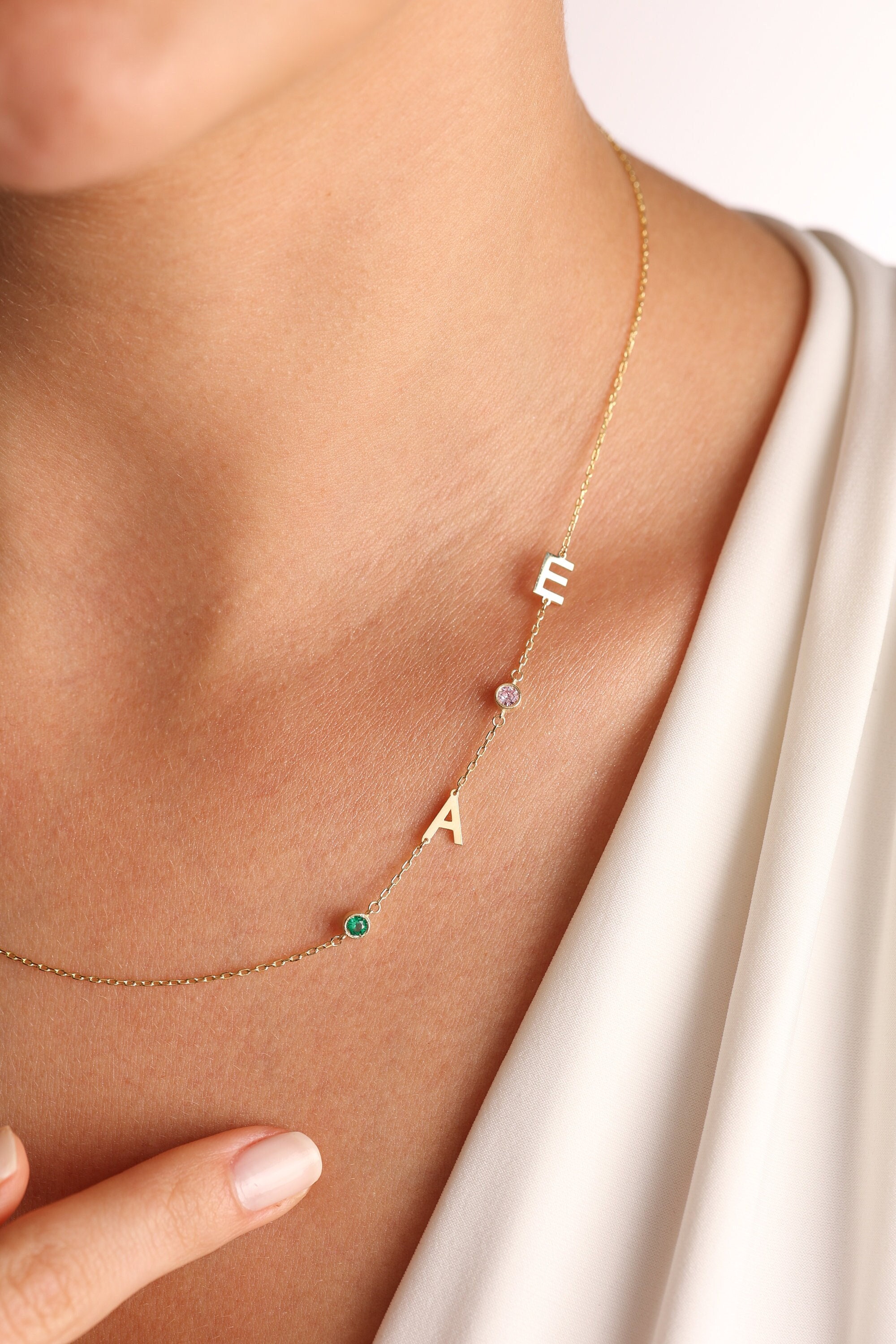 Initial and Birthstone Letter Necklace in Gold Plated Sterling Silver