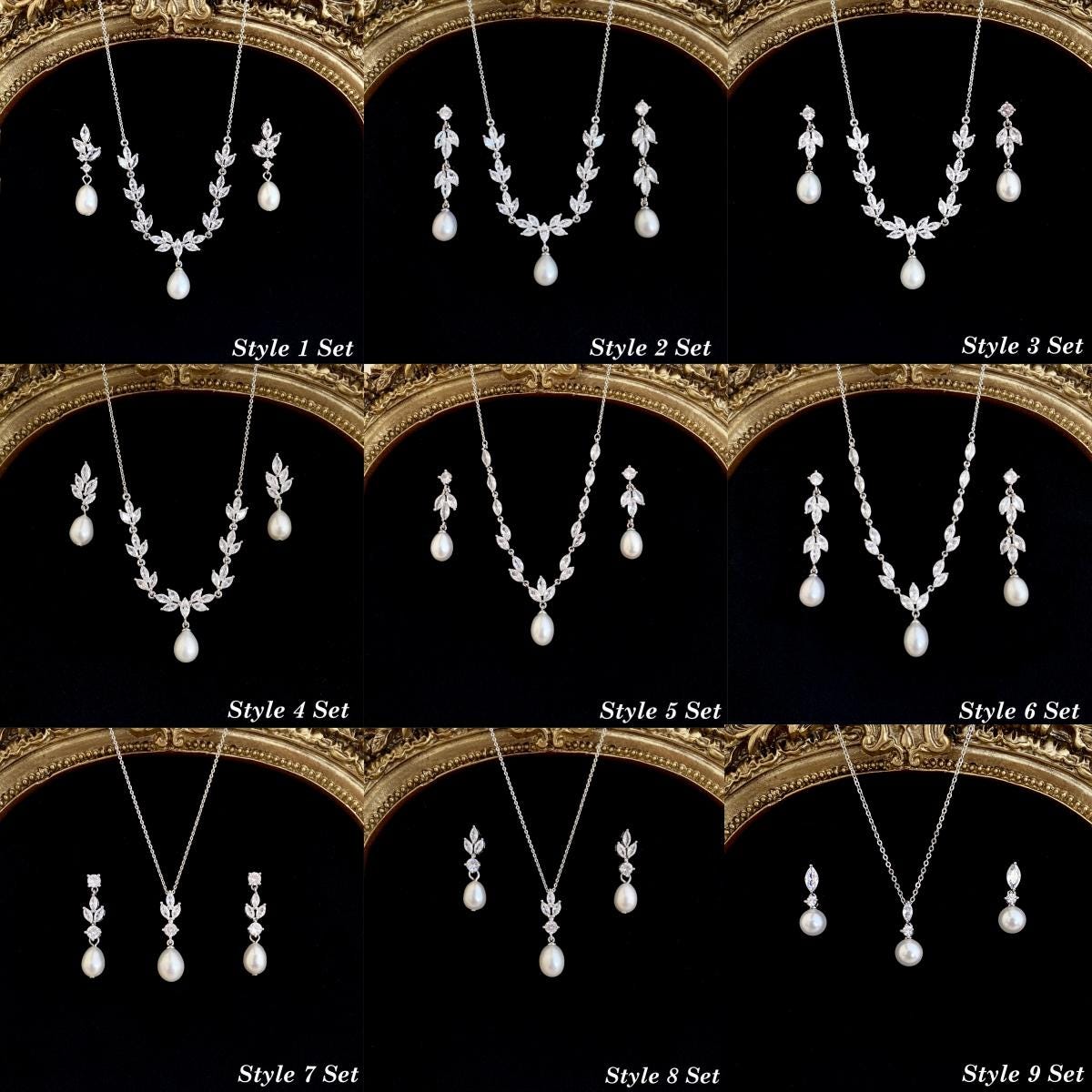 Gold Leaf and Freshwater Pearl Necklace with CZ Crystal Accent