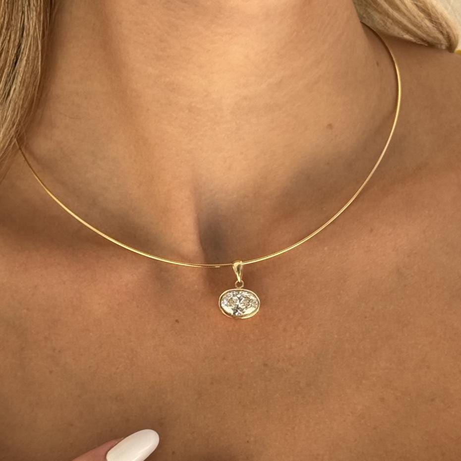 Pear Lab Grown Diamond Pendant on a 14K Gold Omega Choker